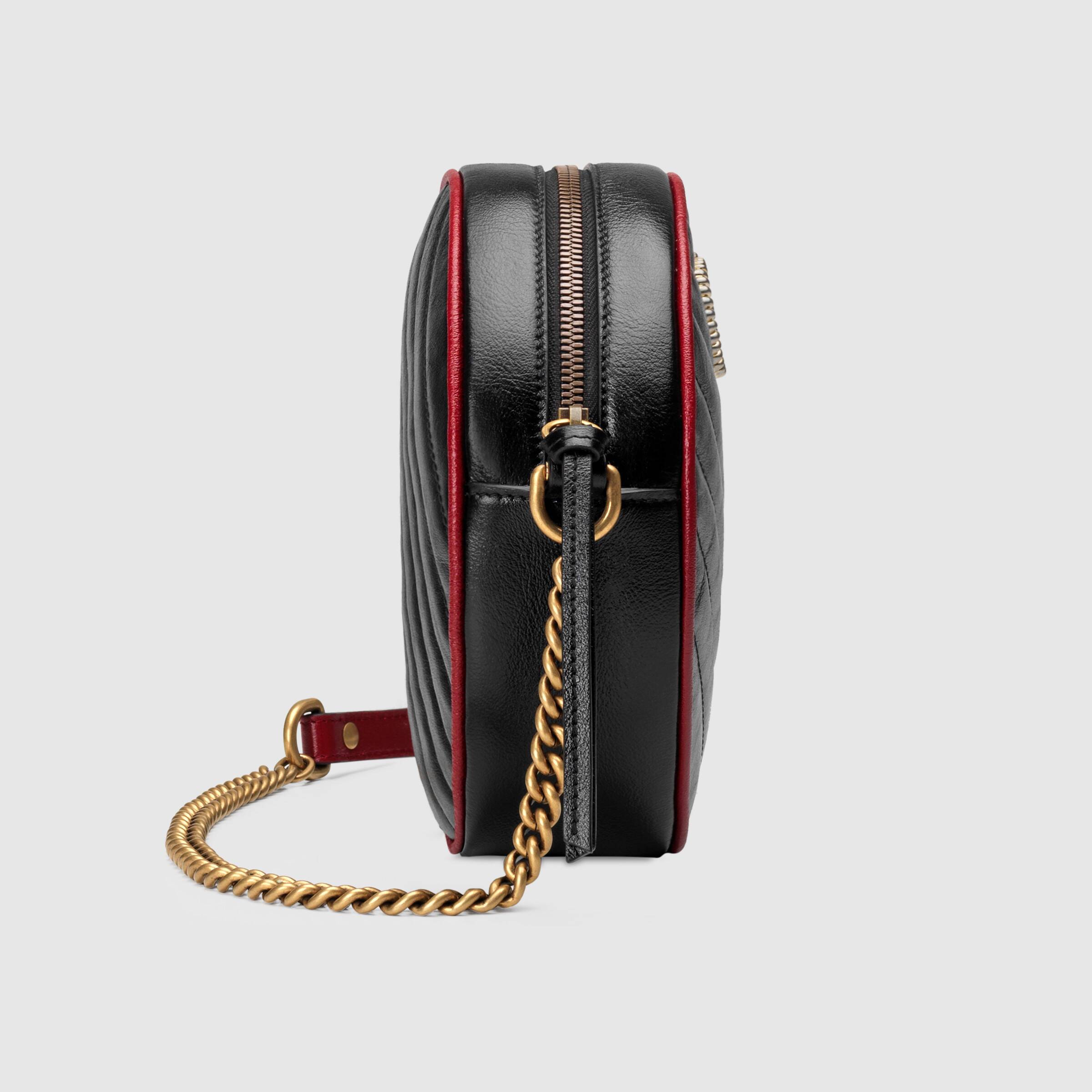 Gucci GG Marmont Mini Round Shoulder Bag Black Cerise - Luxury Leather Crossbody Purse for Women, Perfect for Date Night & Evening Events