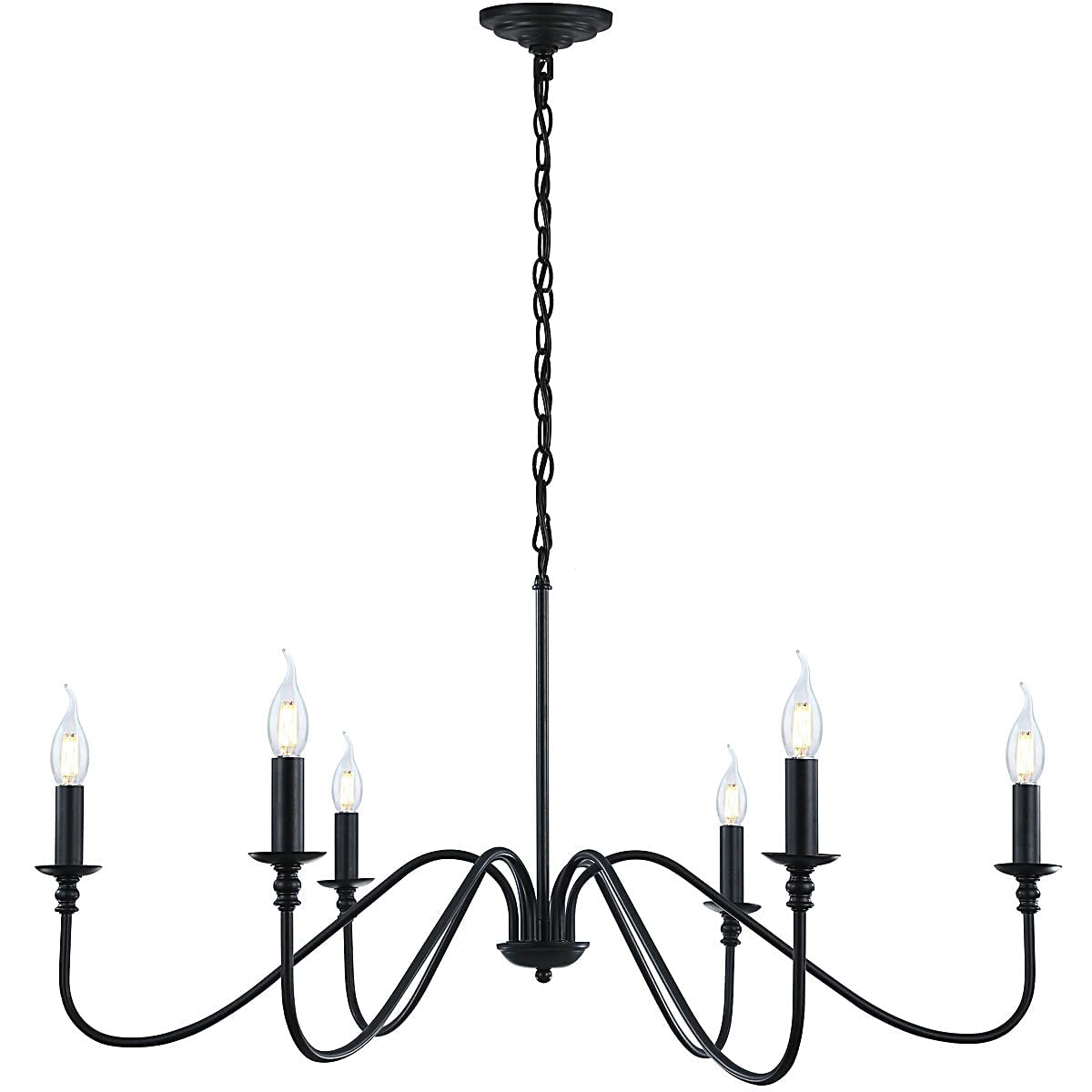 6-Light Black Rustic Industrial Iron Chandelier - Dining Room Lighting Fixture, Candle Style Hanging Light for Hallway, Living Room, Foyer, Bedroom, Office & Bar | Perfect for Farmhouse, Loft & Industrial Decor