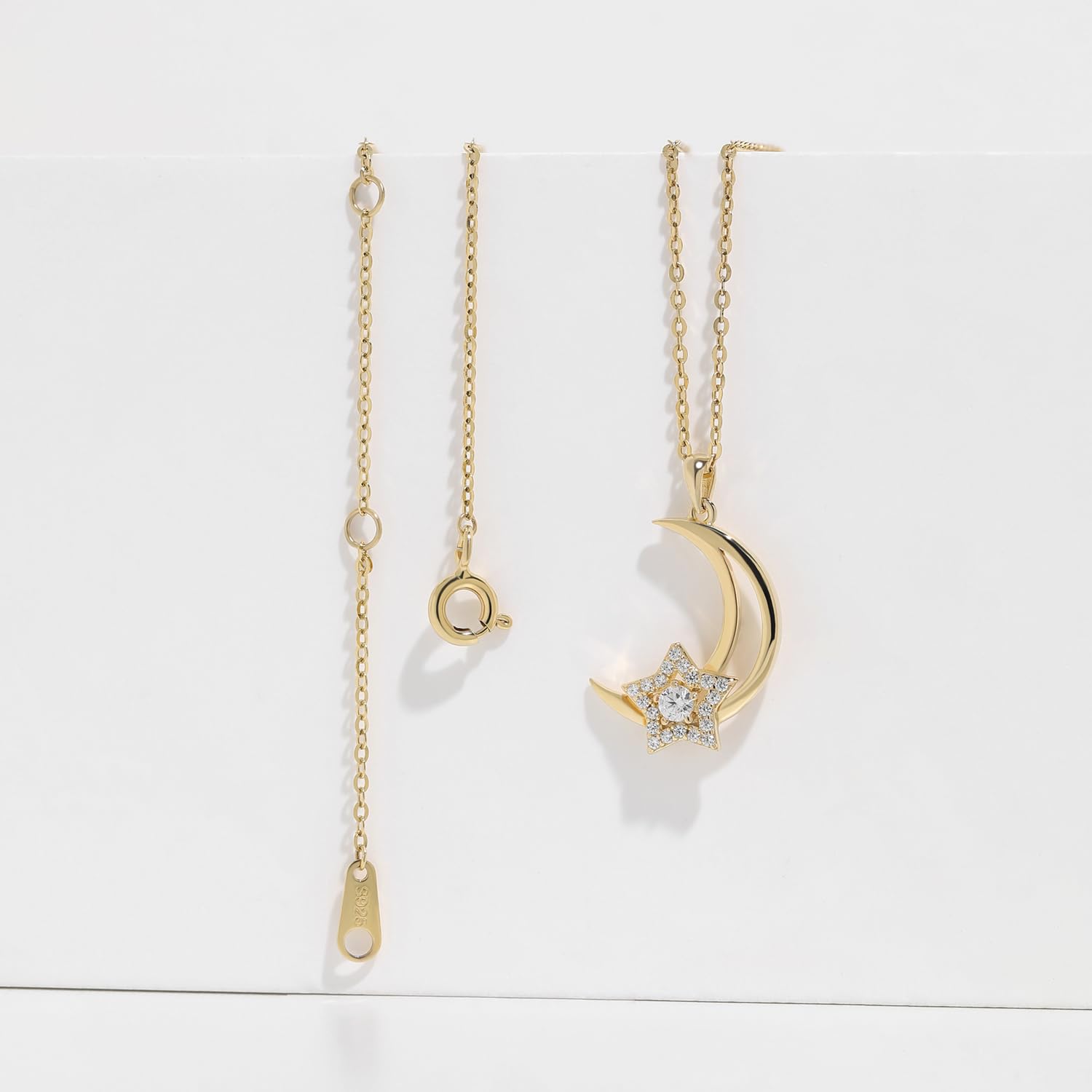 Meissa Dainty Moon Star Pendant Necklace for Women - 925 Sterling Silver Simple Elegant Necklace, Cute Aesthetic Moon Jewelry, Gold & Silver Jewish Star Necklace - Perfect for Daily Wear, Gift Giving & Special Occasions