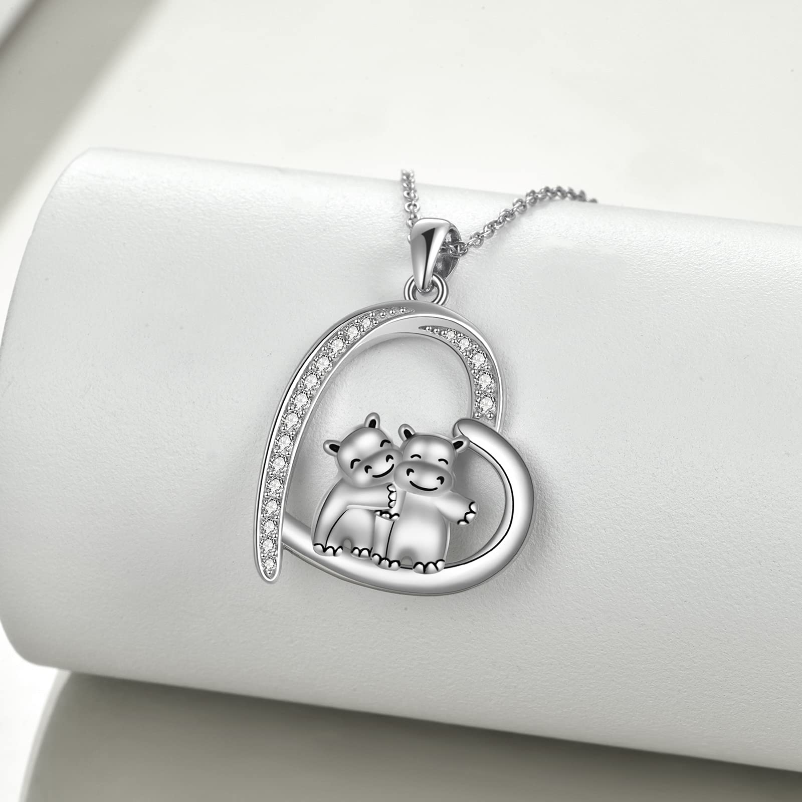 925 Sterling Silver Hugging Animal Necklace - Cute Penguin, Sloth, Panda, Owl, Red Panda, Giraffe, Cat, Llama, Dinosaur, Bear, Monkey Pig & Easter Bunny Jewelry for Women | Perfect Gift for Sister, Birthday, Anniversary & Everyday Wear