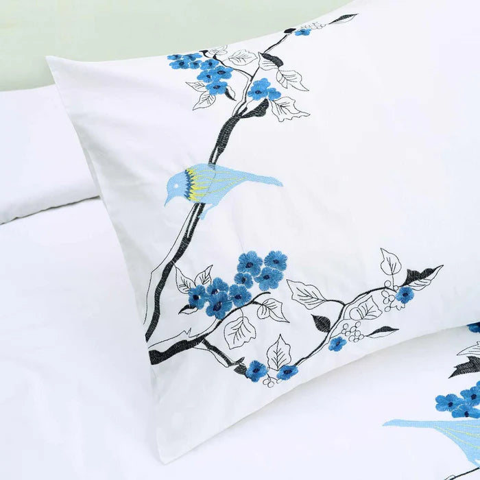 Premium Cotton Cherry Blossom Floral Embroidered Duvet Cover Set - Soft Bedding for Spring & Summer - Perfect for Master Bedroom, Guest Room & Dorm Decor