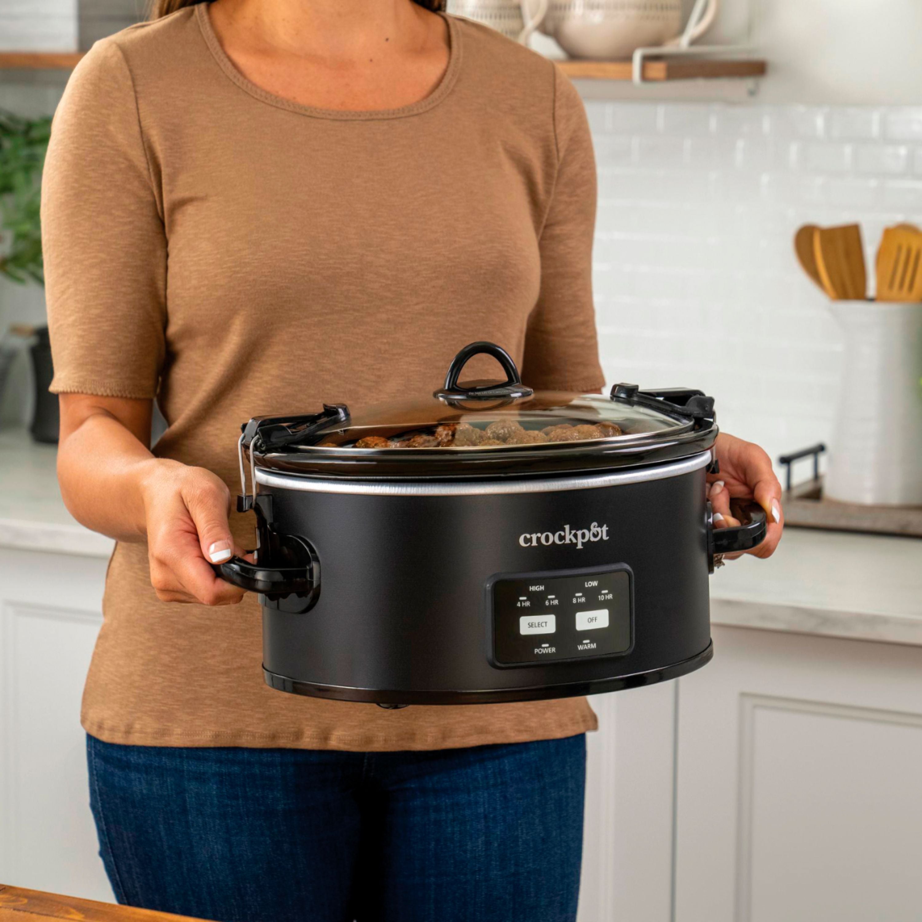 Refurbished Crock-Pot 6-Quart Programmable Slow Cooker with Locking Lid - Home Essentials Warranty - Perfect for Family Dinners & Meal Prep (Model 2125185)