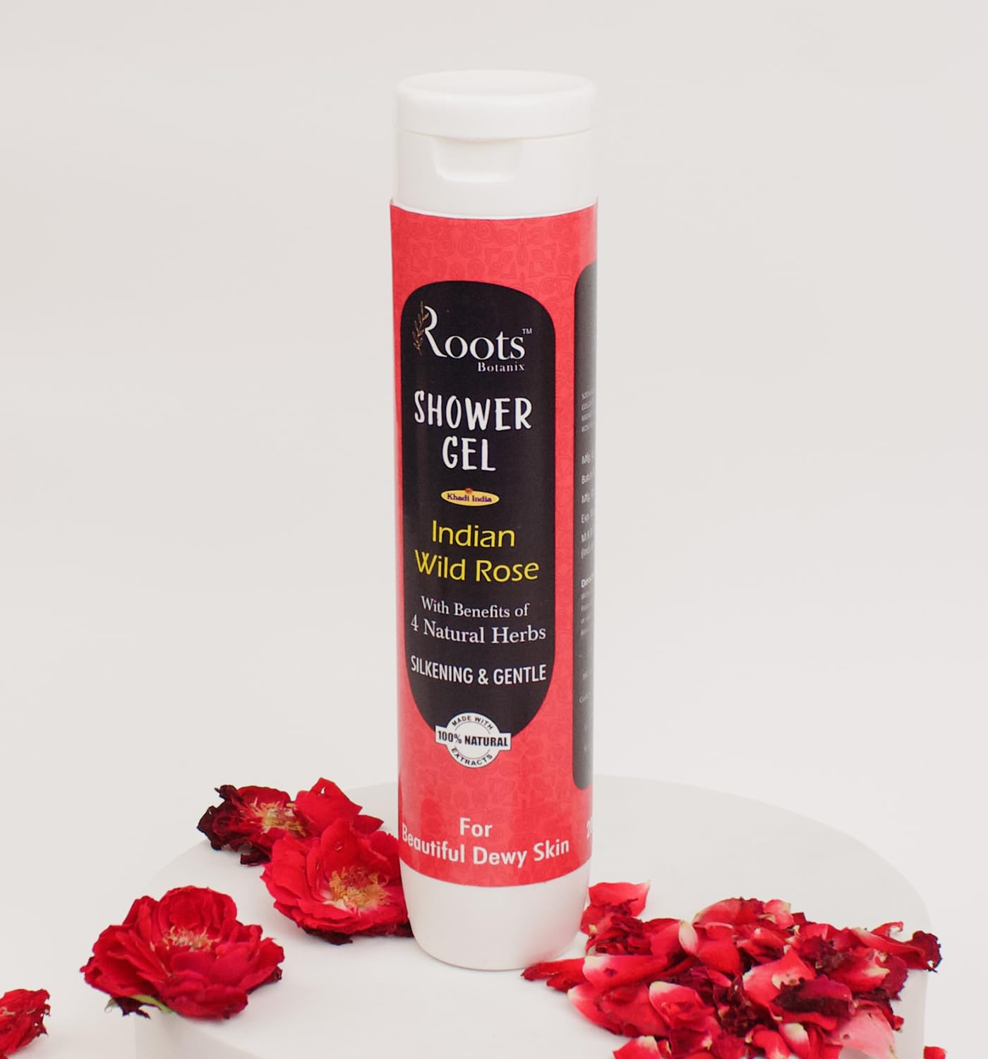 Roots Botanix Natural Indian Wild Rose Bath & Shower Gel with Herbs | 200ml Body Wash for Soft Skin | Perfect for Relaxing Baths & Spa Days