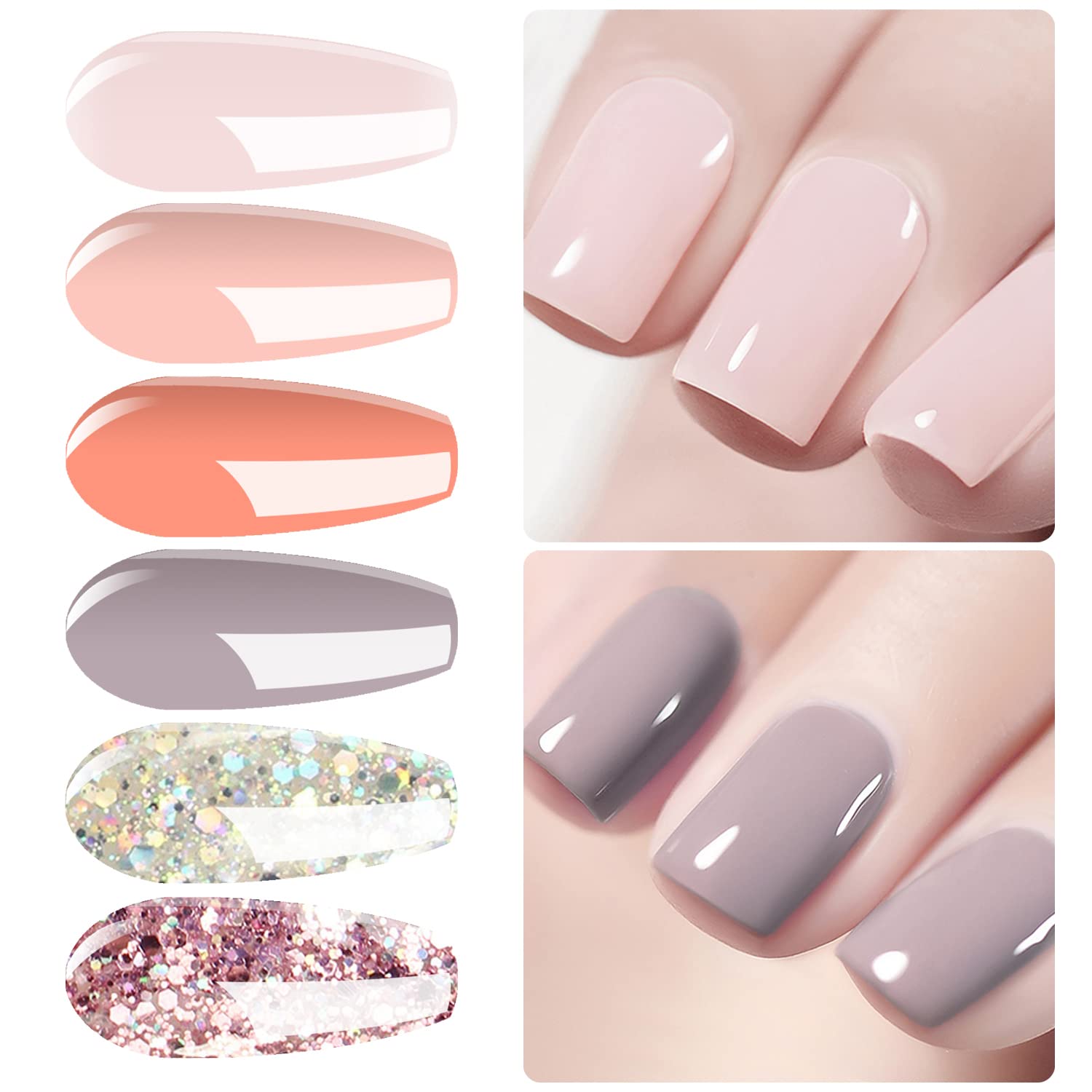 Vishine 40W UV LED Nail Lamp Gel Polish Kit with 6 Gel Colors, Base & Top Coat - Professional Nail Art Manicure Tools for Salon & Home Use