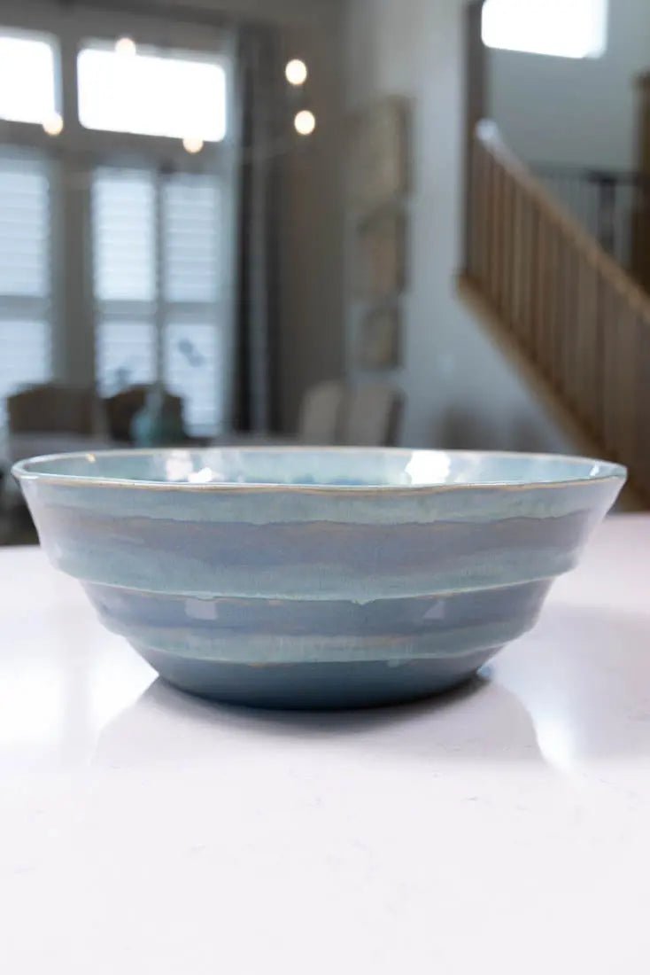 Large Striped Stoneware Serving Bowl - Unique Handcrafted Ceramic Bowl for Salads, Pasta, and Entertaining (Big Bowl Series) - Perfect for Dinner Parties, Family Gatherings, and Home Decor