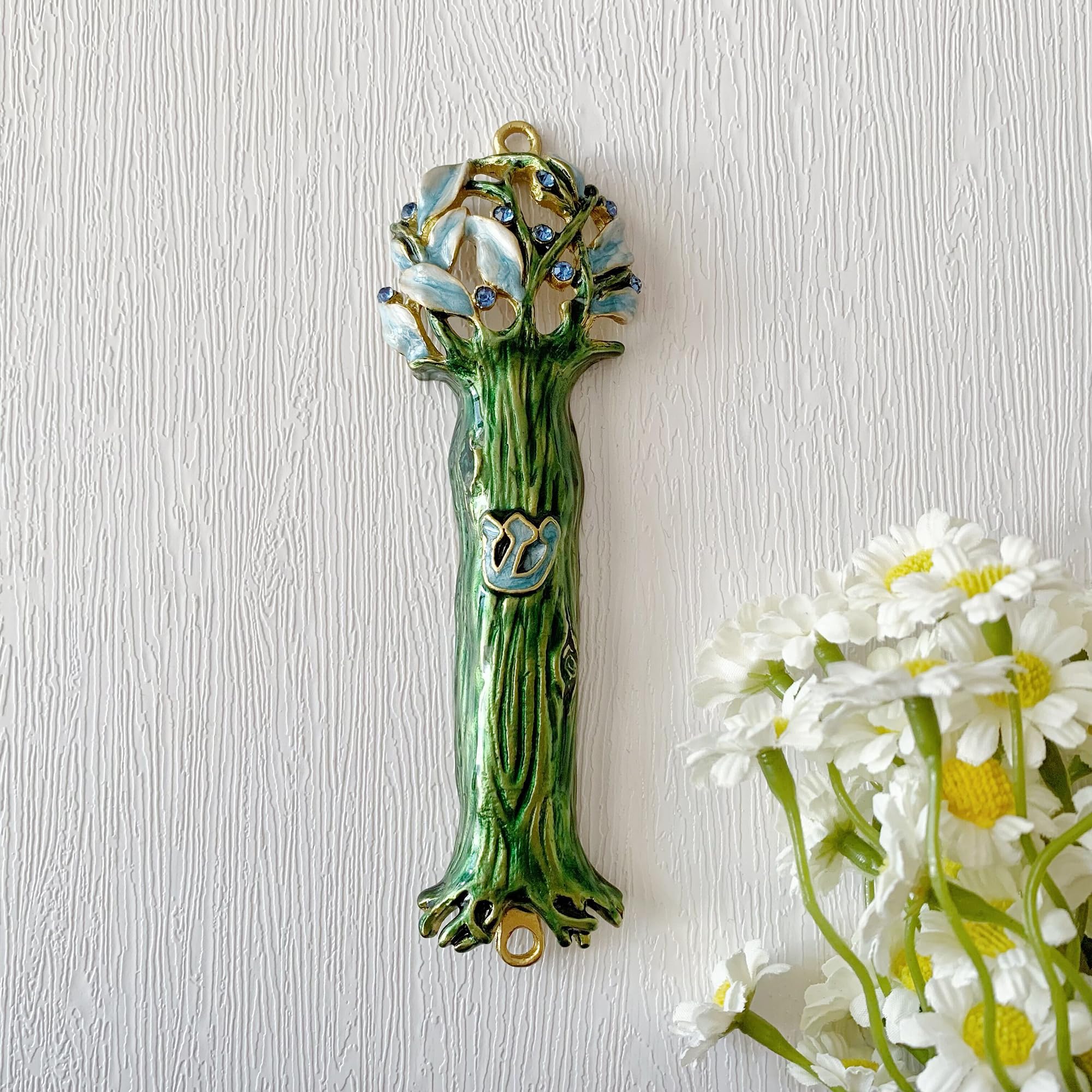 4.9 Inch Hand-Painted Mezuzah with Exquisite Enamel Design - Includes Kosher Parchment Scroll for Jewish Home Blessings, Housewarming Gifts & Religious Ceremonies