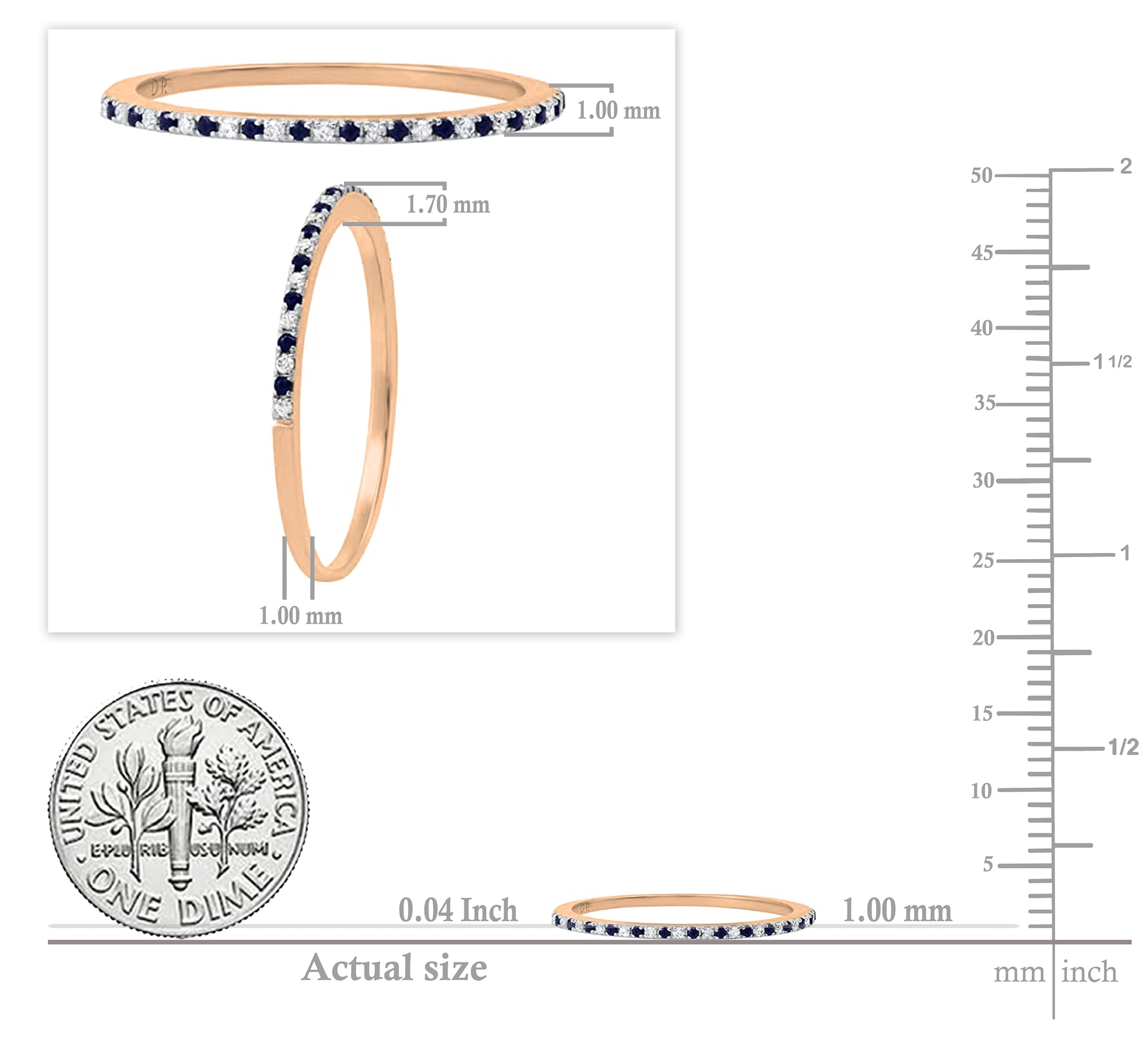 Exquisite Round Blue Sapphire & White Diamond Half Eternity Wedding Band Ring for Women - 14K Solid Gold Bridal Jewelry, Perfect for Engagement, Anniversary & Special Occasions