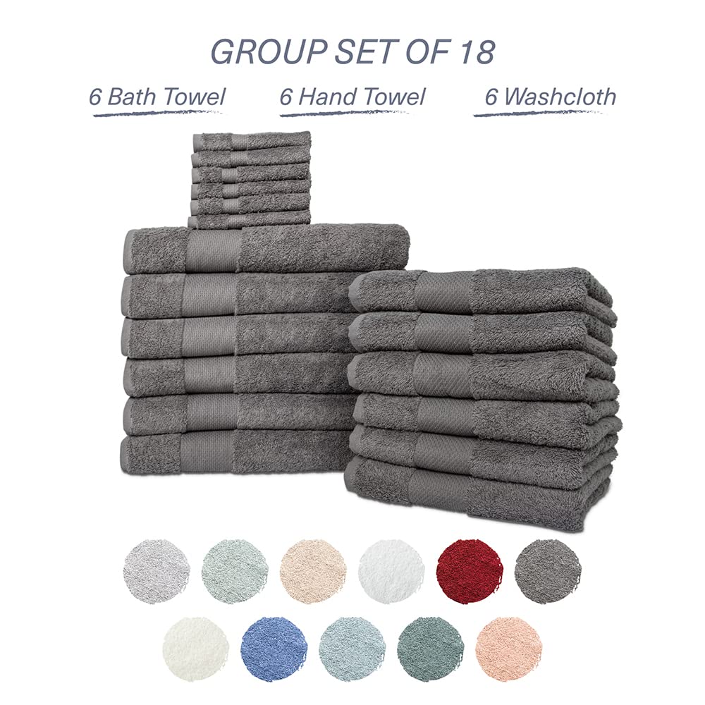 Premium 18-Piece Bath Towel Set - 100% Turkish Cotton, Ultra Soft & Highly Absorbent - 6 Bath Towels, 6 Hand Towels, 6 Washcloths - Quick Drying & Luxurious for Bathroom, Spa, Gym, Hotel & Home Use - 18-Pack Gray Towel Set for Everyday Comfort & Elegance