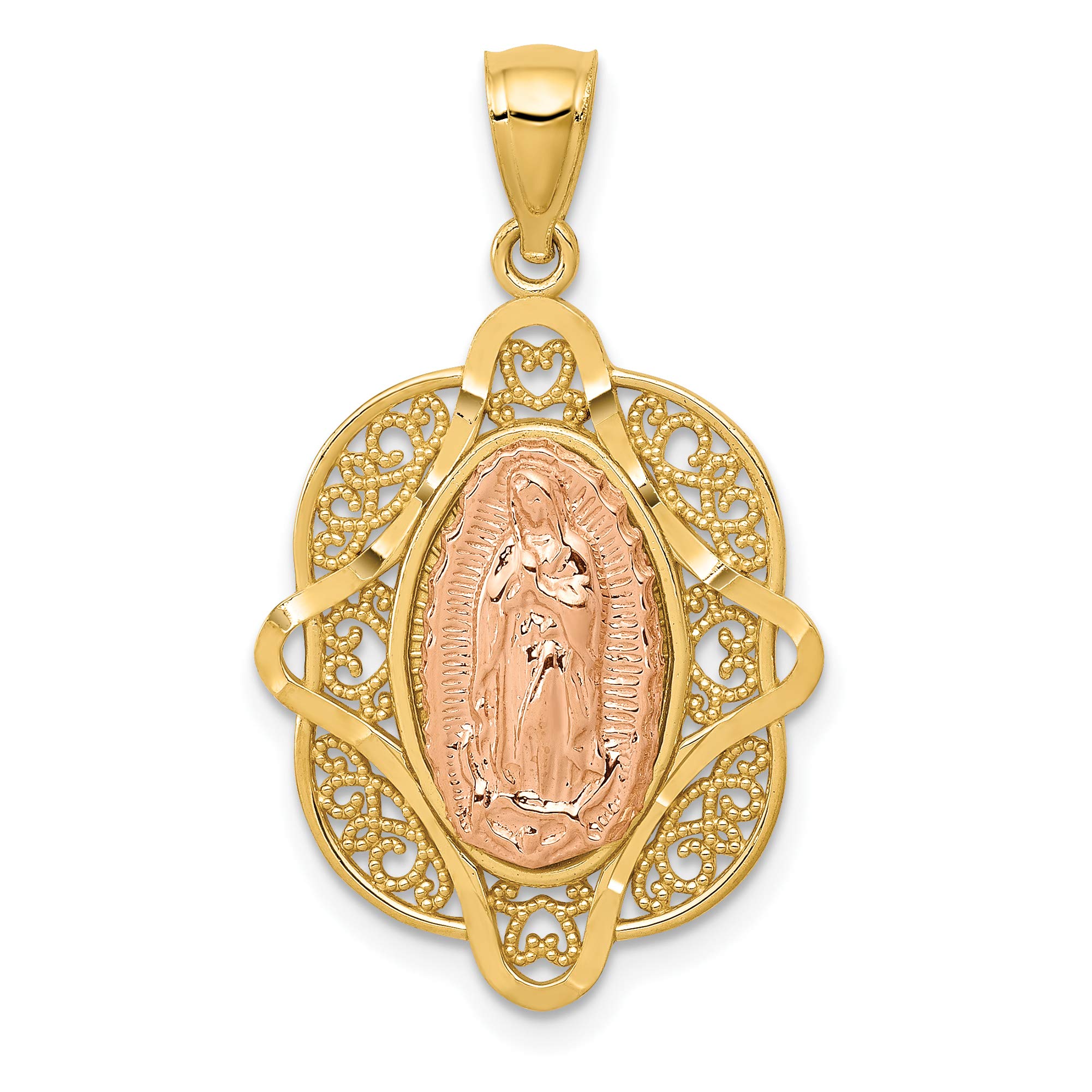 14K Two-Tone Rose Gold Virgin Mary Pendant Necklace - Religious Jewelry Gift for Women, Baptism, First Communion & Everyday Faith Inspiration