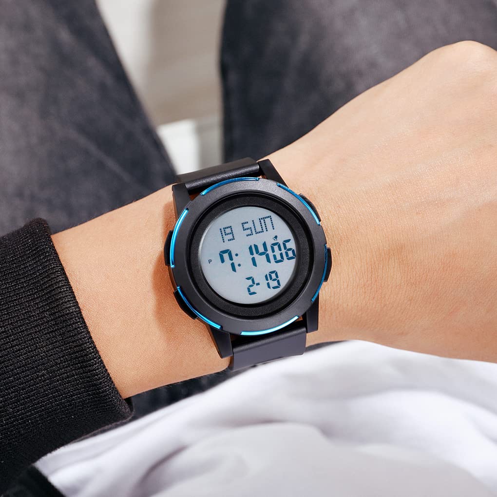 **Gosasa Men's and Women's Digital Sports Watch - Waterproof Silicone Strap, LED Display, Casual & Student Watch (Black/Blue) - Perfect for Running, Gym & Everyday Wear**