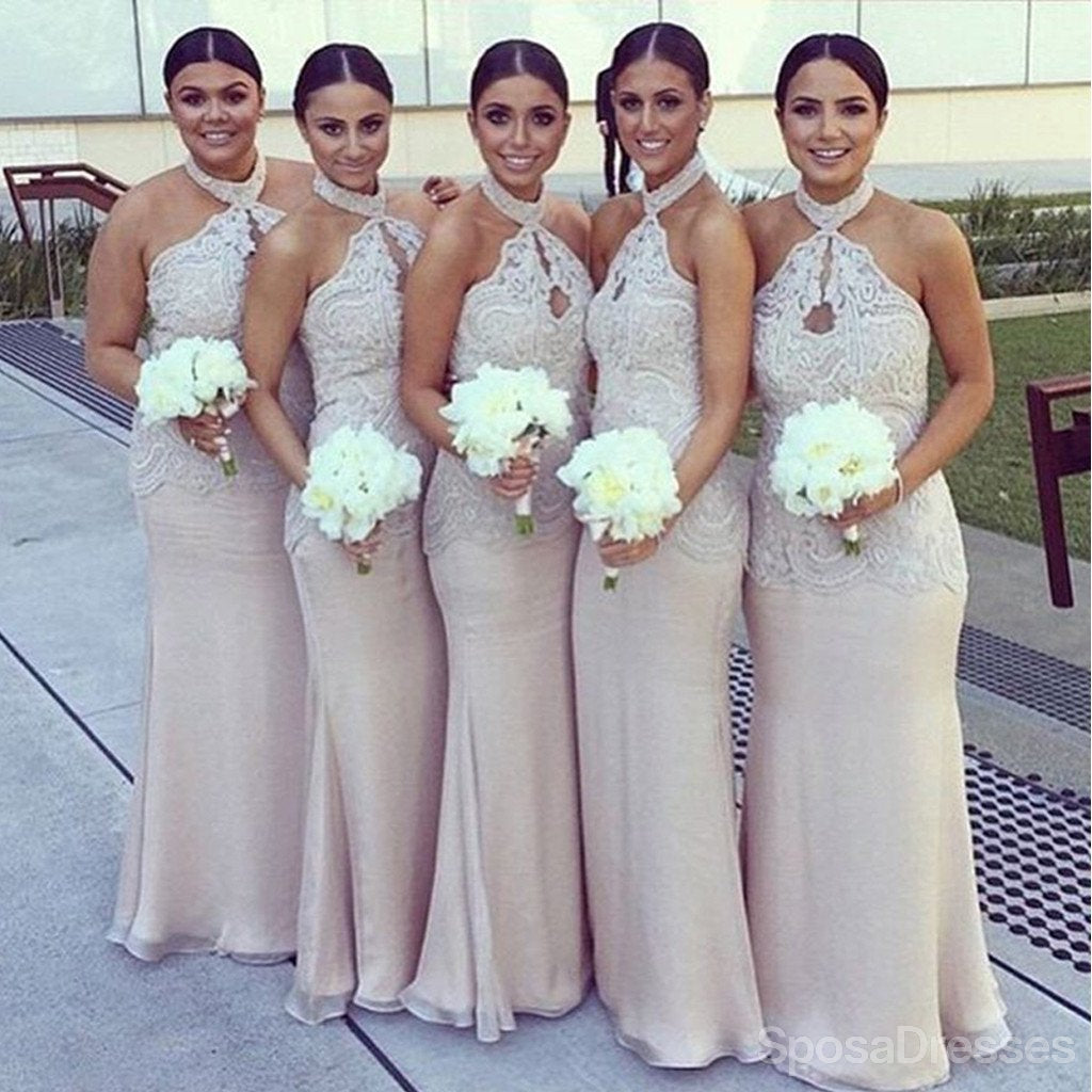 Elegant Halter Lace Mermaid Floor Length Bridesmaid Dresses for Wedding Party - WG138 | Perfect for Beach Weddings, Formal Events & Special Occasions