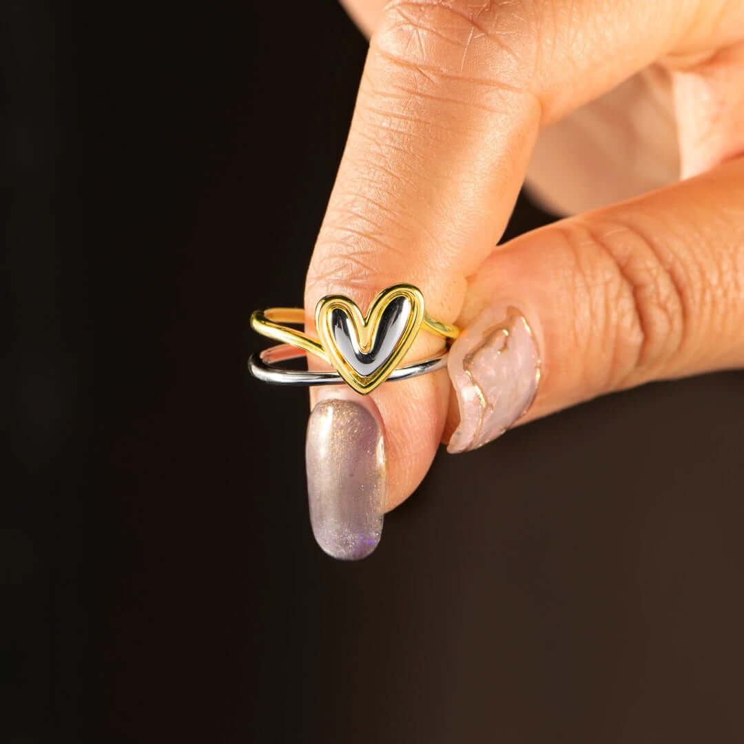 Self Love Mini Heart Stacking Ring Set - Dainty Gold & Silver Stackable Rings for Women | Perfect for Valentine's Day, Anniversary Gifts & Everyday Wear (YS020)