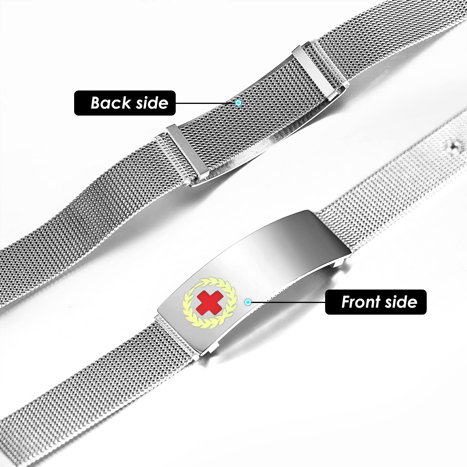 Custom Medical ID Bracelets for Women & Girls - Personalized Stainless Steel Mesh Emergency Alert Bracelet with Free Engraving & Adjustable Wristband | Perfect for Daily Wear, Travel & Health Safety