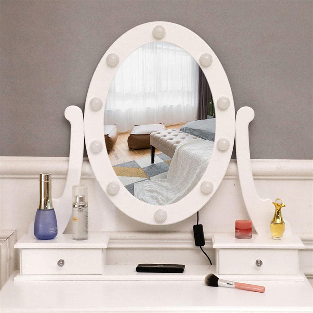 Modern White Vanity Desk with LED Lights & Stool - 5 Drawers for Bedroom Dressing Room