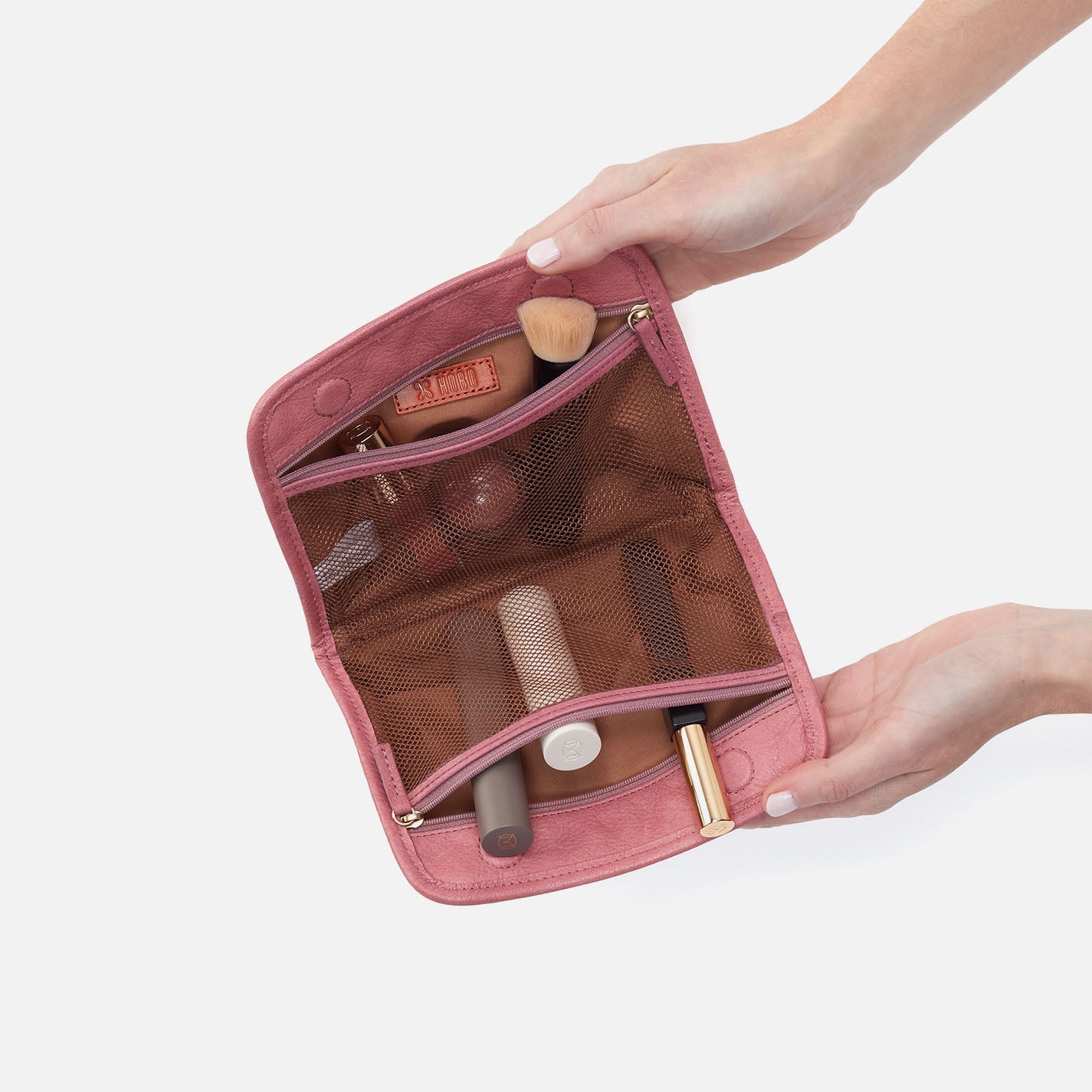 Premium Leather Cosmetic Pouch - Embossed Mauve Beauty Case for Makeup & Travel Accessories | Perfect for Organizing Brushes, Lipsticks & Skincare On-The-Go