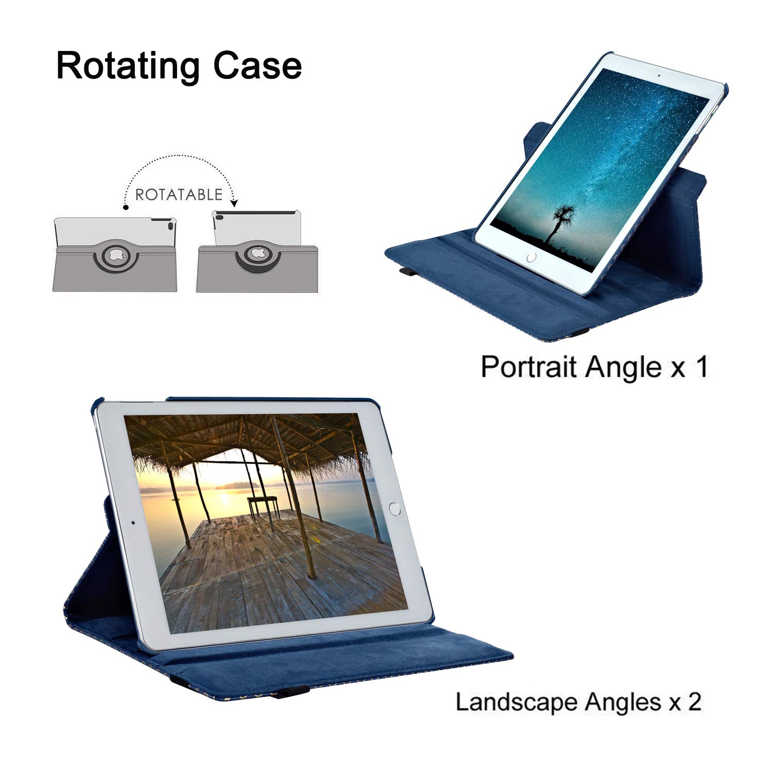 Premium 360° Rotating Stand Case for iPad 9.7 (6th/5th Gen 2018/2017), iPad Air 2 & iPad Air - Multi-Angle Viewing with Auto Sleep/Wake Feature | Perfect for Work, Study & Entertainment (Hummingbird Design)