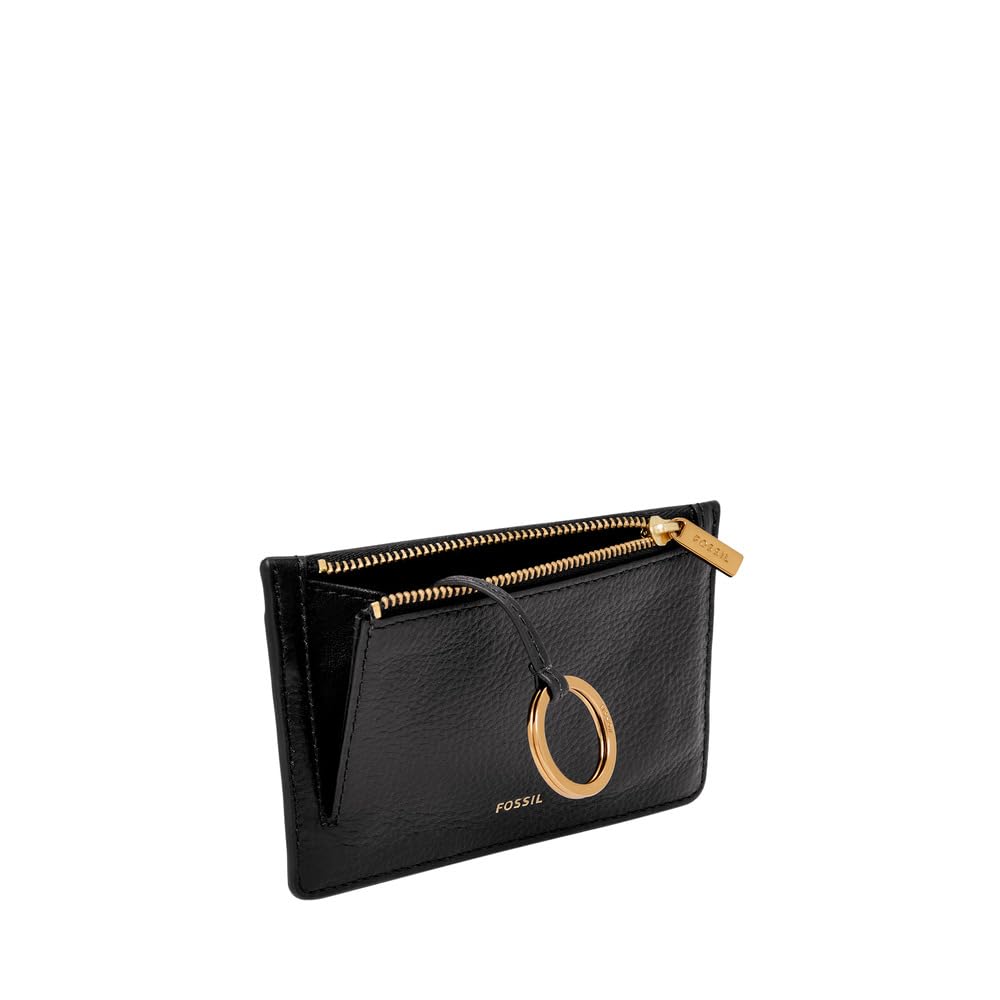 Fossil Women's Logan Leather Zip Card Case Wallet with Keychain - Slim RFID Blocking Wallet for Credit Cards & ID - Perfect for Everyday Use, Travel & Gifting