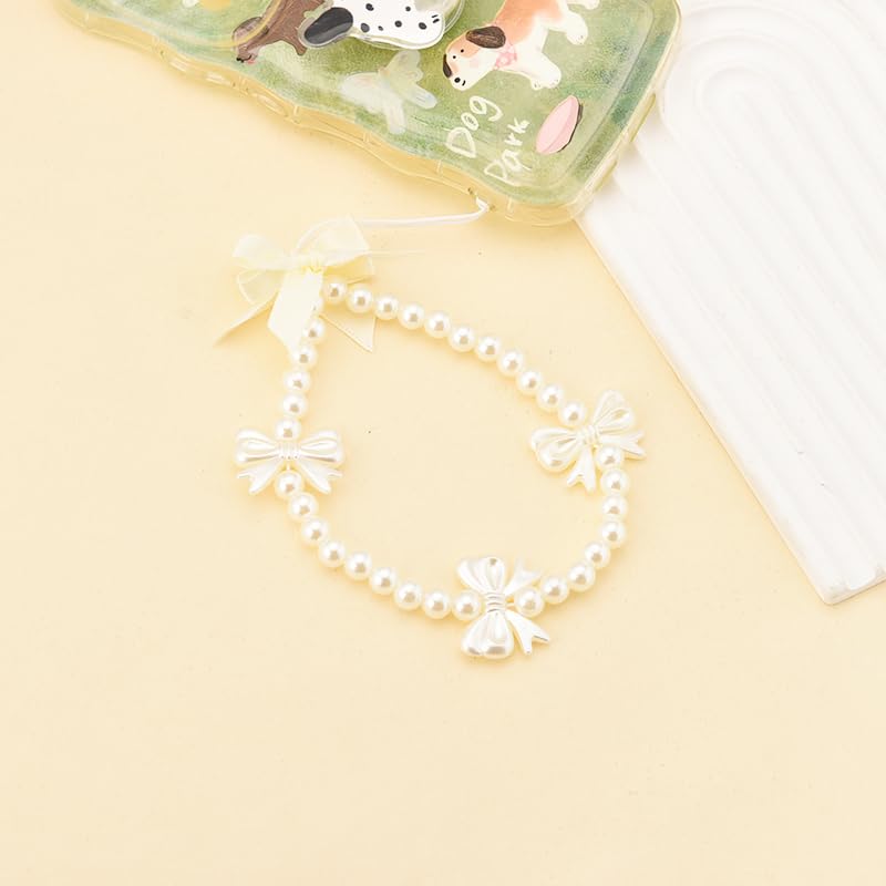 Bow Pearl Phone Charm | Beaded Phone Lanyard & Wrist Strap | White Bead Anti-Lost Phone Chain for Women & Girls | Long Pearl Lanyard for Phone Case | Perfect for Daily Use, Parties & Gifts