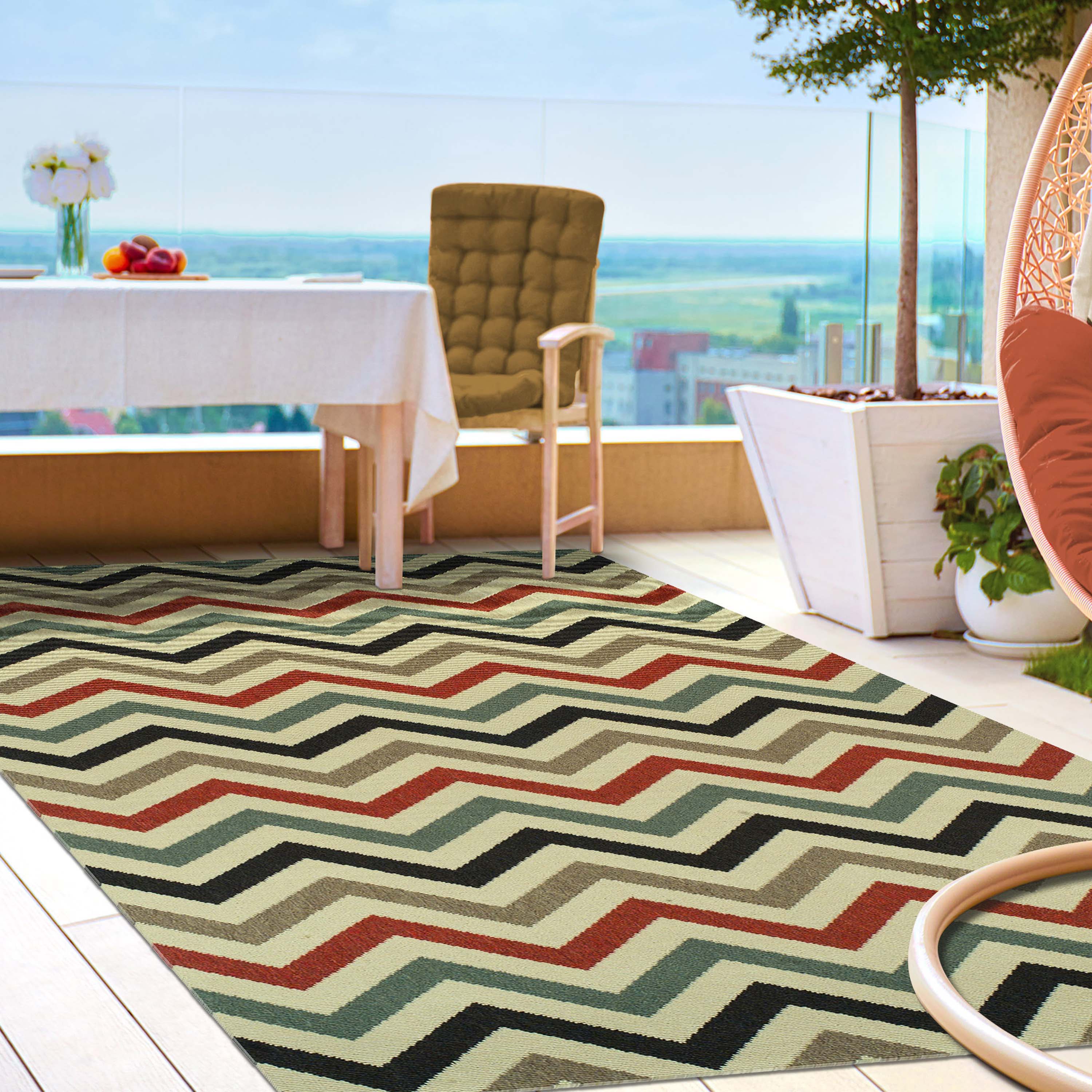 Chevron Zig Zag Geometric Modern Indoor Outdoor Area Rug - Non-Slip Soft Comfortable for Living Room, Bedroom, Patio & Office Decor