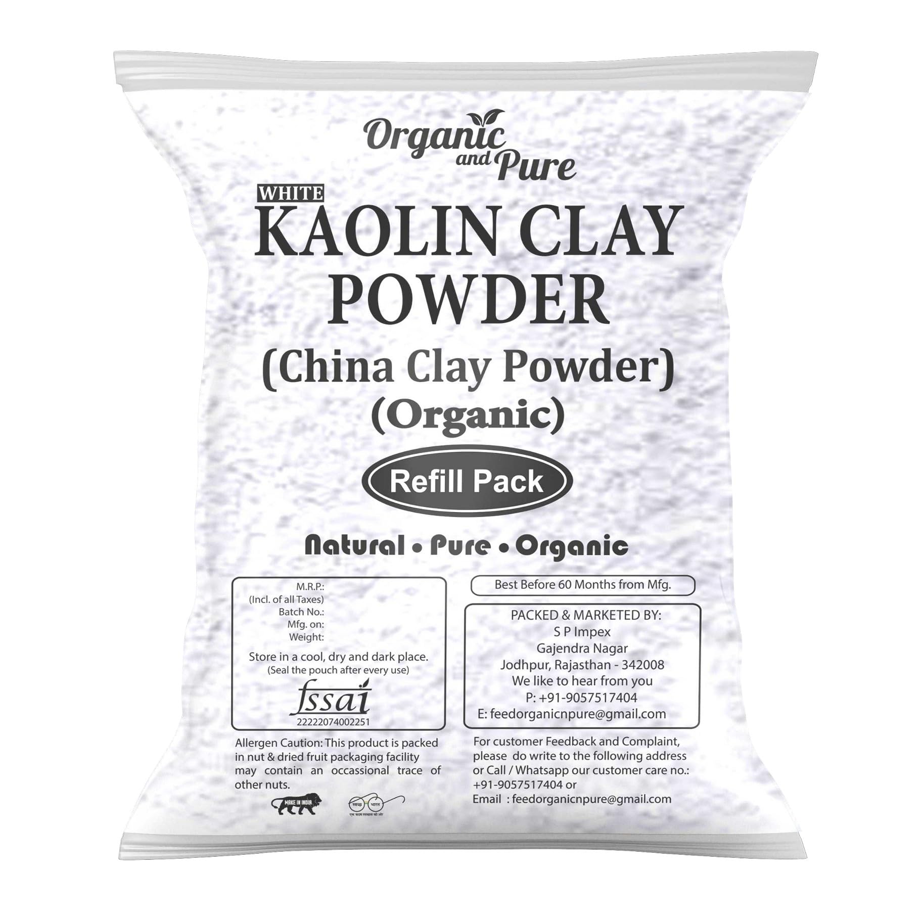 Organic Kaolin Clay Powder 400g - Pure White China Clay for Skin Whitening, Acne Treatment & Hair Care | Gentle Facial Mask, DIY Beauty Recipes, Spa Quality Cosmetic Clay | Refill Pack for Skincare Enthusiasts