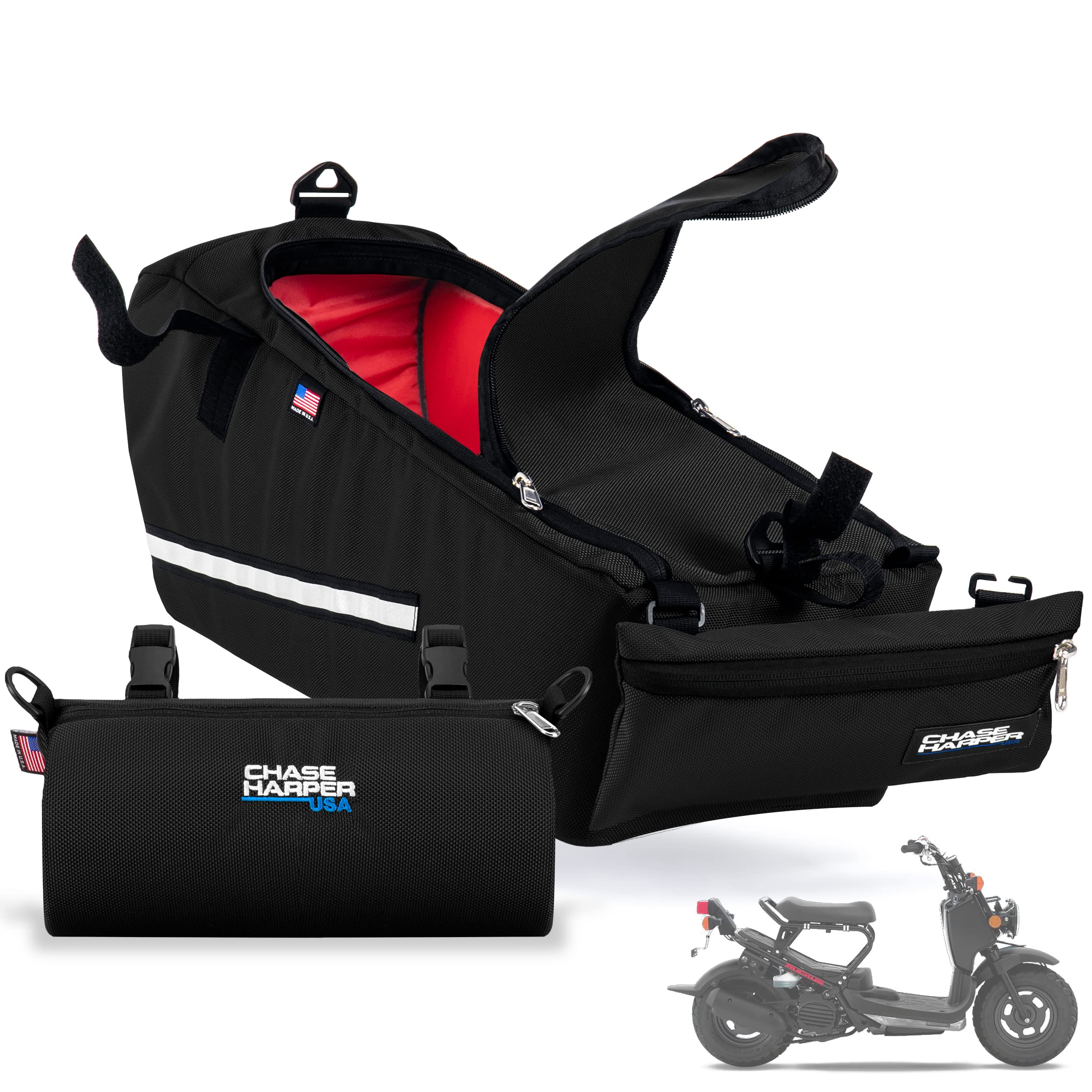 Ruckus Scooter Seat Bag & Barrel Bag Bundle - 5000 Under Seat Storage & 105000 Barrel Bag - Fits All Honda Ruckus Models (2000-2023) - Black Value Pack - Perfect for Scooter Commuting & Urban Riding Accessories