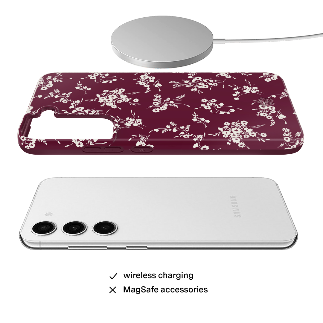 French Burgundy Floral Samsung Phone Case - Elegant Protective Cover for Galaxy S Series | Perfect for Daily Use, Travel & Gifting