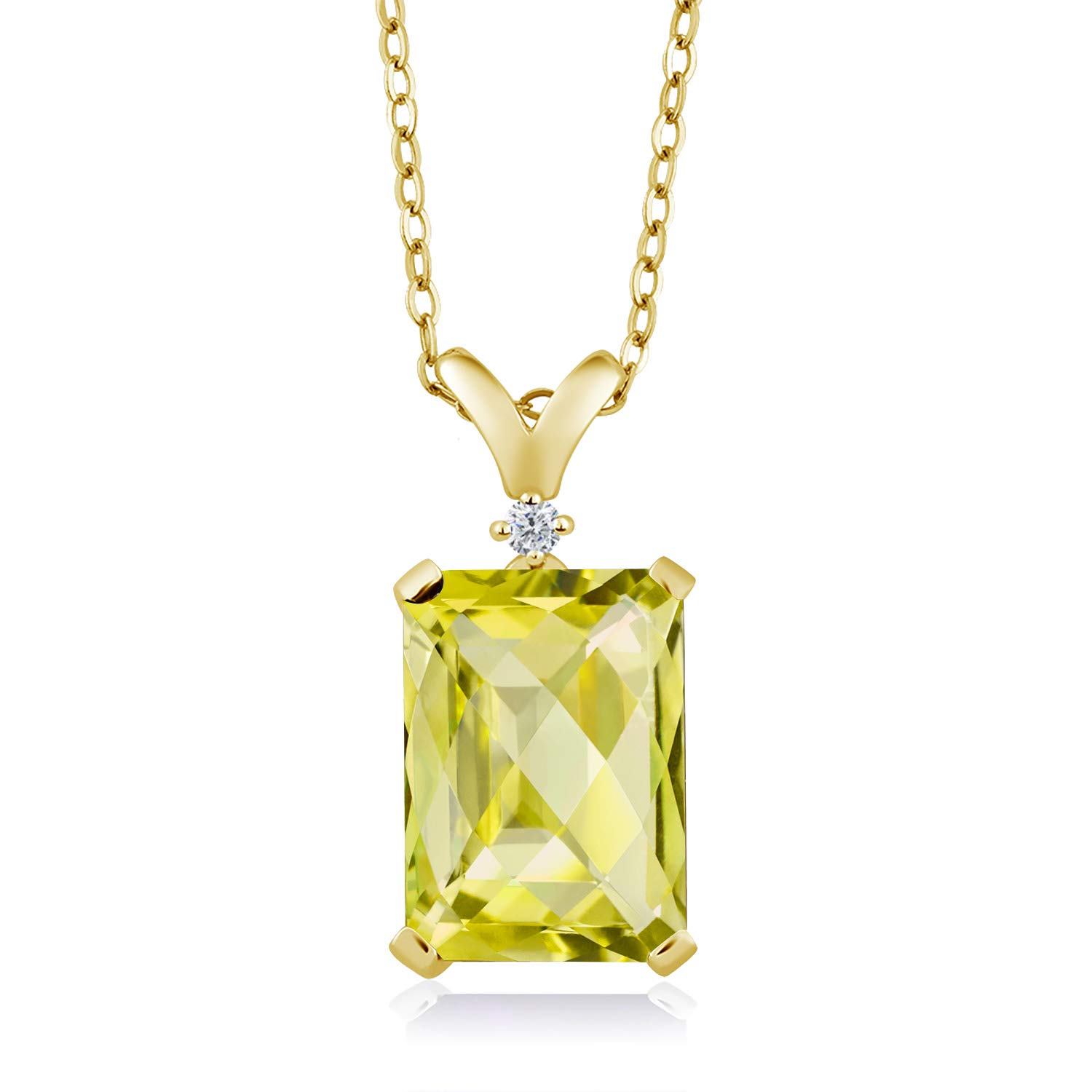 6.87Ct Lemon Quartz Pendant with Diamond - 18K Gold Plated - Elegant Jewelry Gift