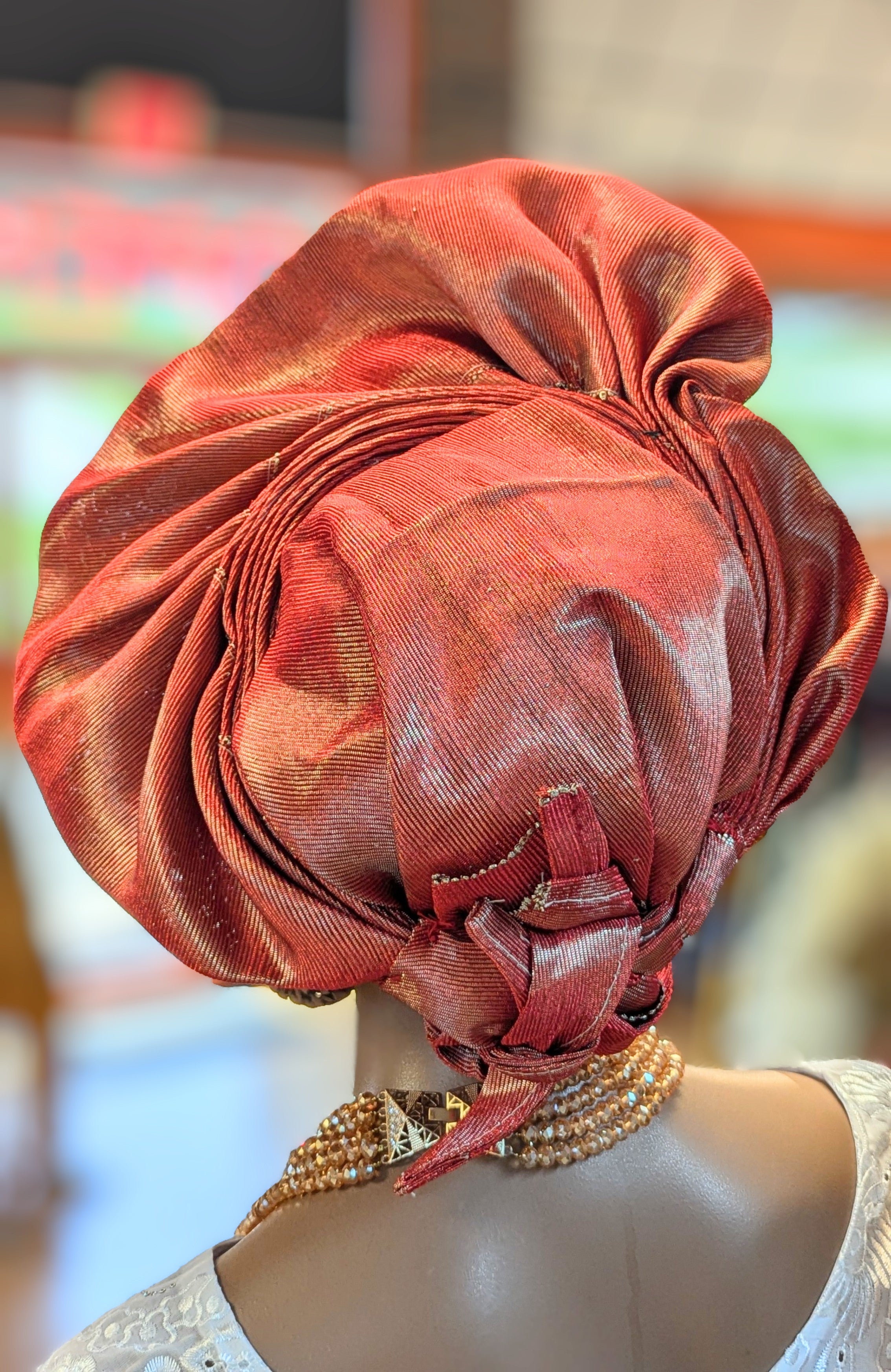 Elegant Burgundy Aso Oke Pre-Tied Gele Headwrap | Ready-to-Wear African Headpiece for Weddings & Special Occasions | Perfect for Brides, Parties & Cultural Events