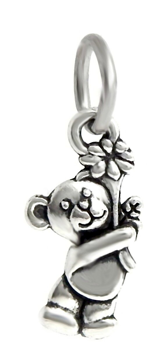 Adorable Dangle Teddy Bear Charm with Flower Bead for Bracelets - Perfect for DIY Jewelry, Friendship Gifts & Pandora Style Bracelet Charms