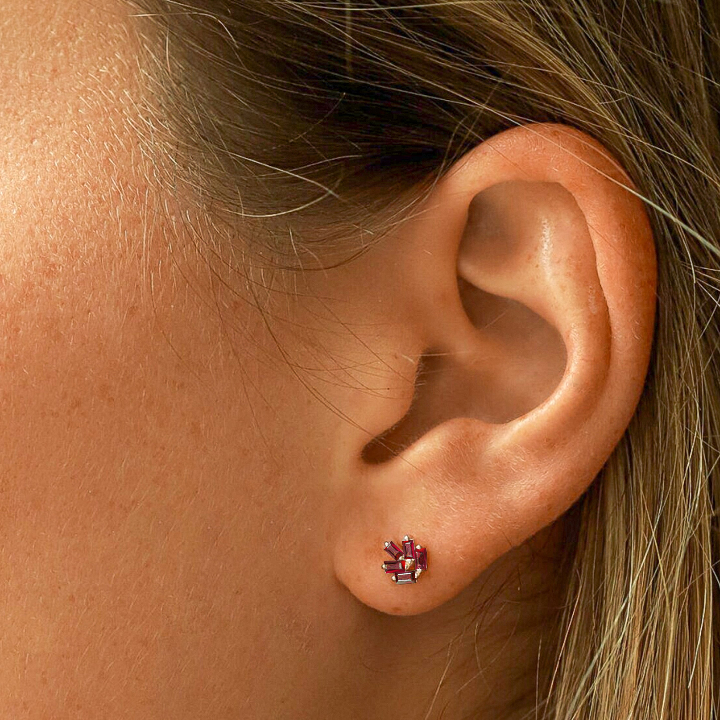 Red Ruby Baguette Stud Earrings for Women - Genuine Gemstone Jewelry Gift for Birthday, Anniversary & Special Occasions