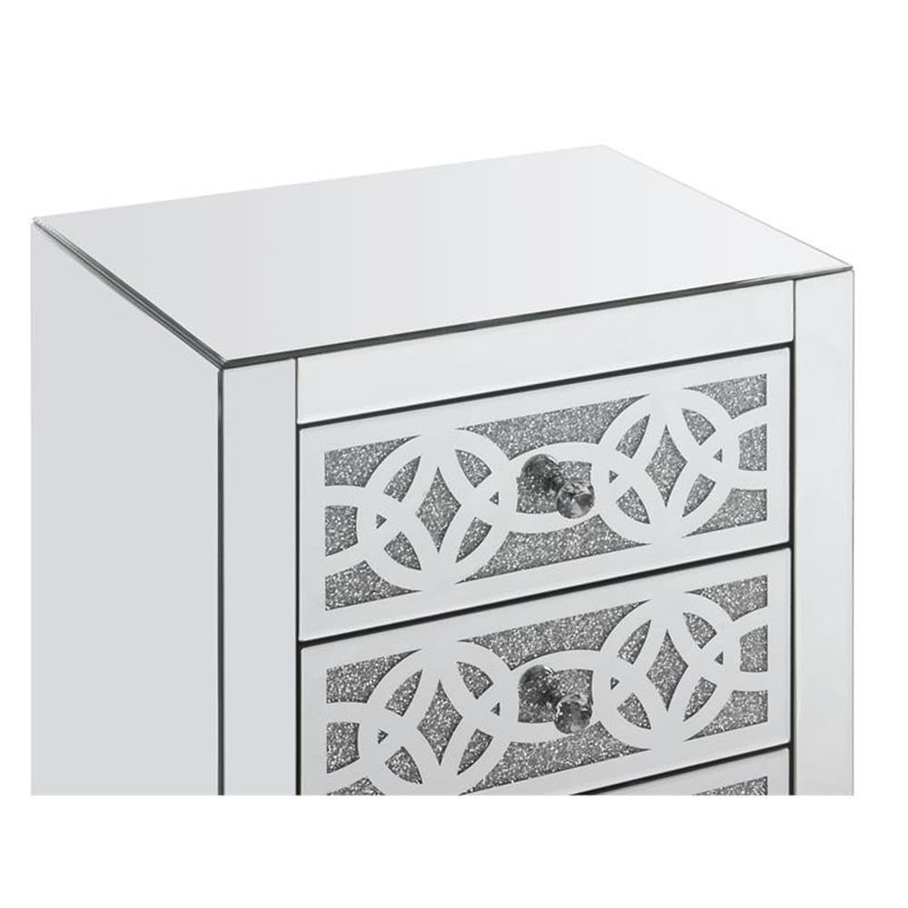 Acme Noralie Glass Accent Table with 3 Drawers - Mirrored Finish & Faux Diamond Decor - Perfect for Living Room, Bedroom or Entryway Decor
