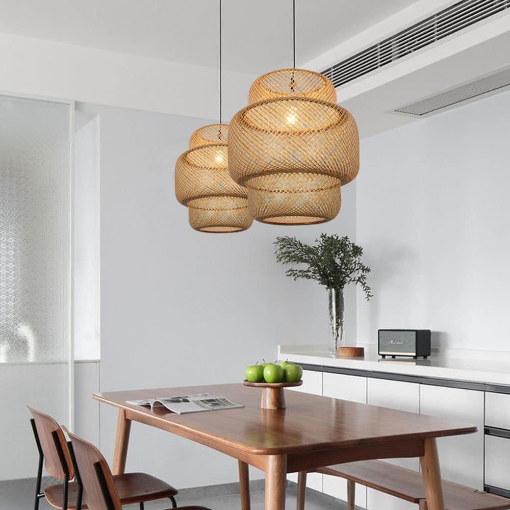 Handwoven Bamboo Lantern Pendant Light - Natural Rattan Shade with E27 Socket for Ceiling Chandelier - Boho Home Decor Lighting Fixture for Living Room, Dining Room and Hallway - Perfect for Creating Cozy Ambiance in Bedroom, Patio or Restaurant