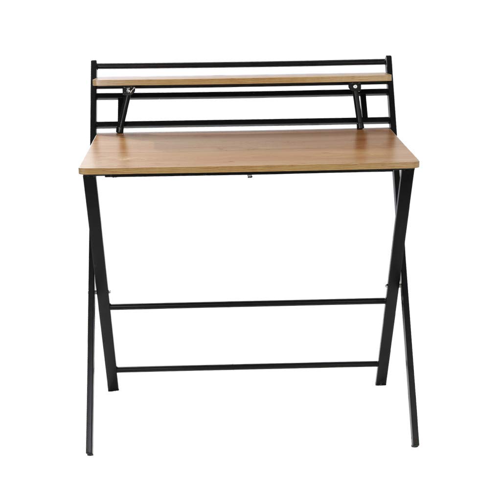 Compact Folding Computer Desk with Shelf - Sturdy & Durable Modern Laptop Desk for Home Office, Small Space Study Workstation (Khaki) | Perfect for Apartments, Dorms & Workspaces