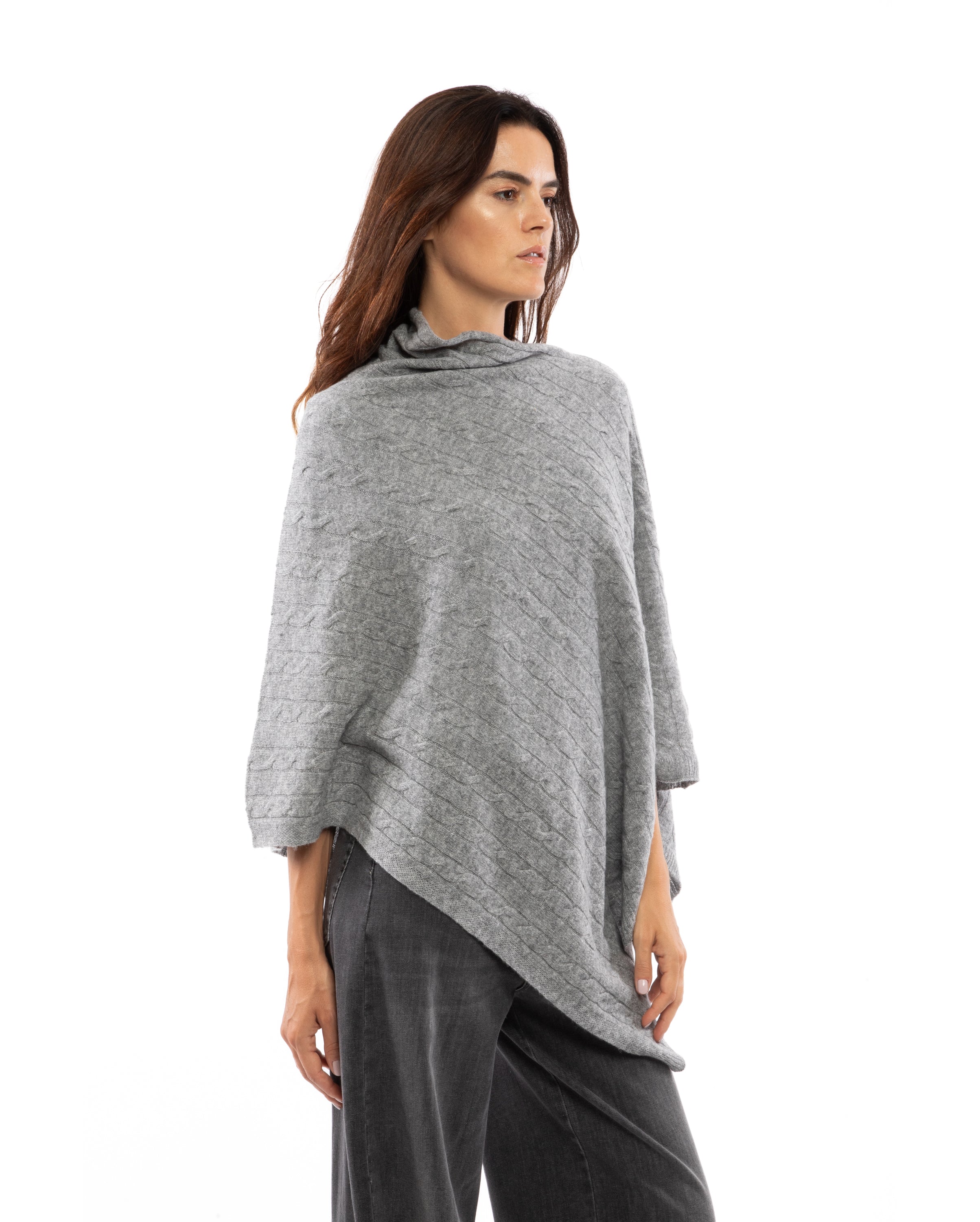 Luxury Women's Pure Cashmere Cable Knit Poncho - Soft Peach Winter Wrap Shawl for Office, Travel & Cozy Evenings