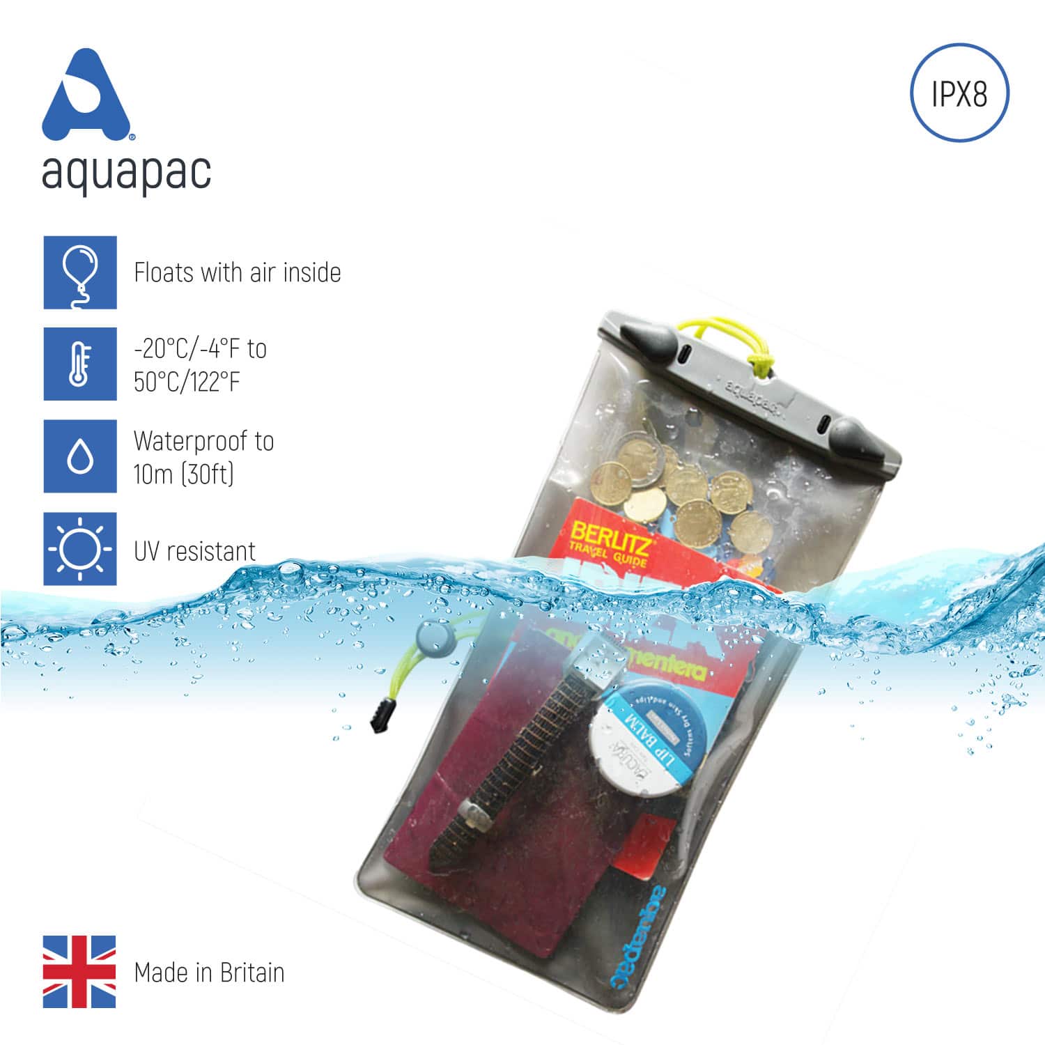 AquaPac Waterproof Medium Storage Case - IPX8 Certified Dry Bag for Phones, Keys & Essentials - Perfect for Kayaking, Hiking & Beach Trips