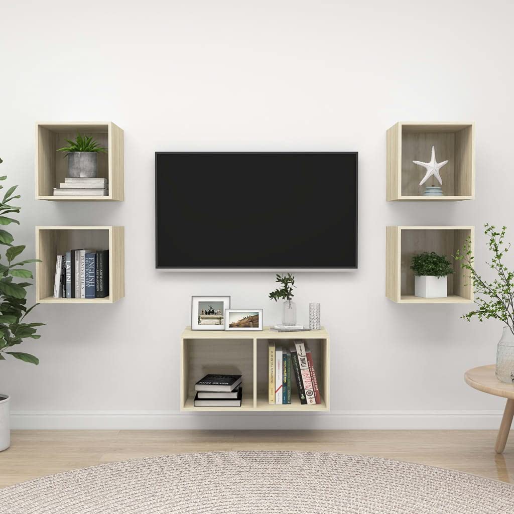 Aisifx 5-Piece TV Stand Entertainment Center Set - Sonoma Oak Finish Chipboard Media Console for Living Room, Bedroom & Home Theater