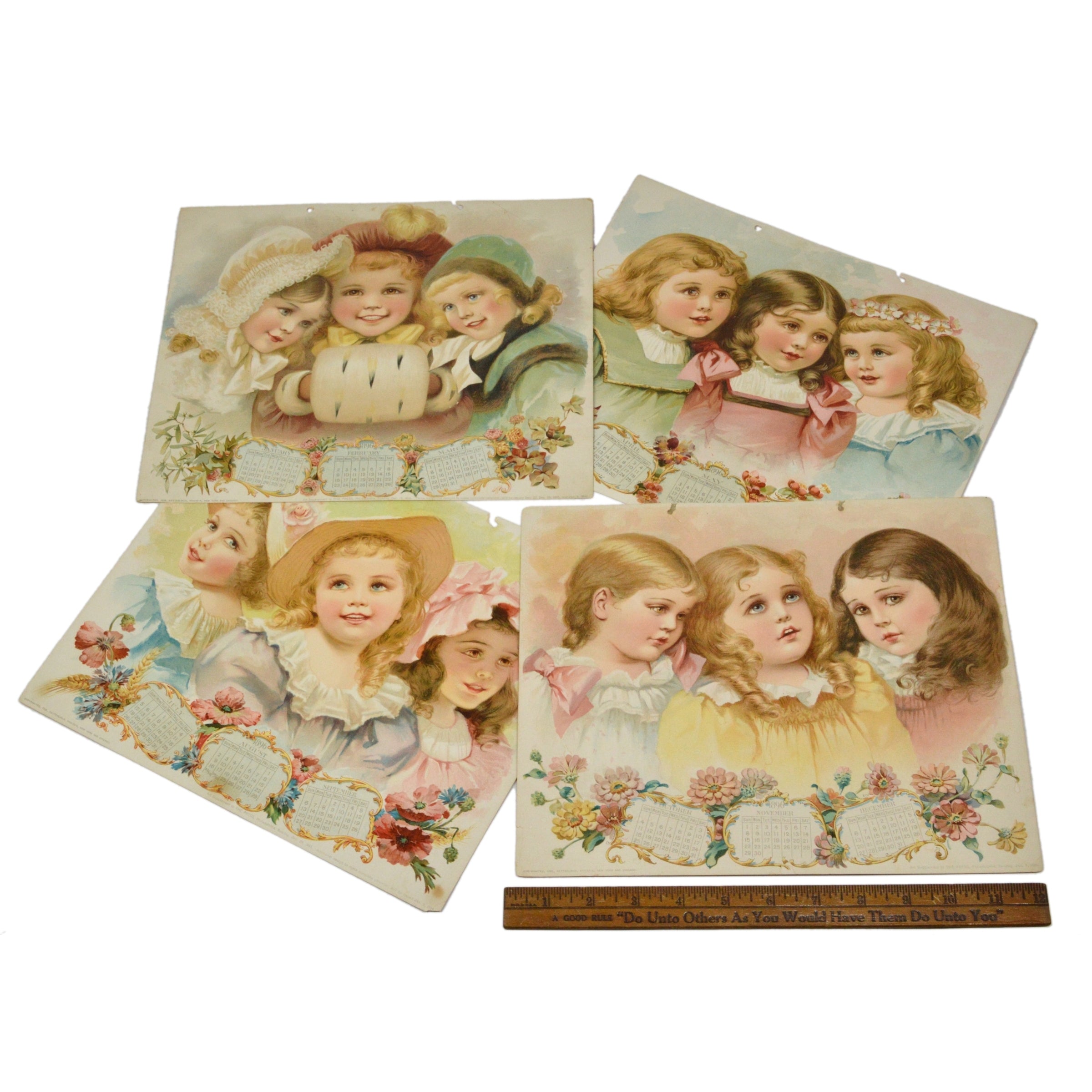 Antique 1896 Ketterlinus of Philadelphia Calendar - Complete Year with 4 Sheets | Vintage Ephemera for Collectors, Home Decor & Historical Displays