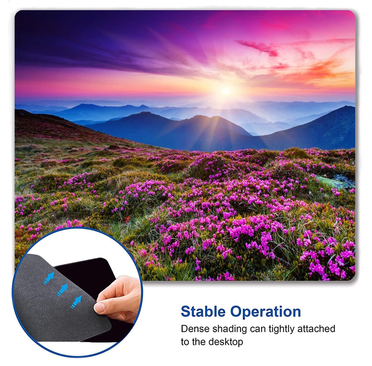 Custom Gaming Mouse Pad - Large Rectangular Non-Slip Rubber Base with Nature-Inspired Purple Flower Meadow Mountain Design | Perfect for PC, Laptop, Office & Gaming Setup