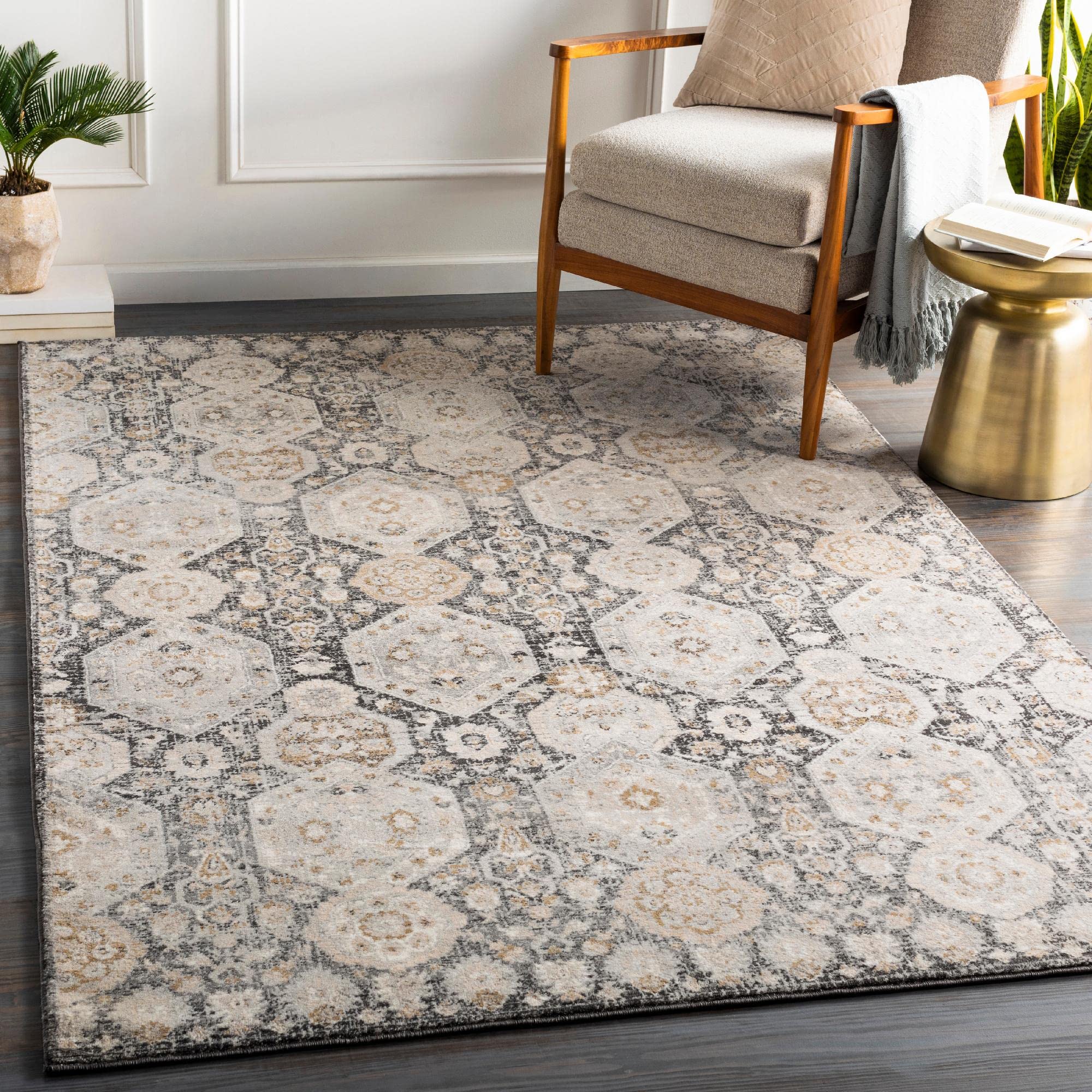 Mark&Day 4x6 Traditional Black Area Rug - Charcoal Grey Brown Carpet for Living Room, Bedroom, Kitchen | Non-Slip Soft Floor Mat (4'3