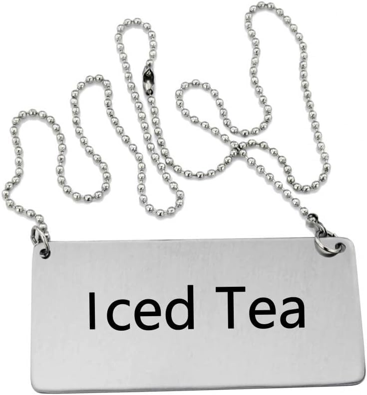 Stainless Steel Chain Sign for Foodservice - Silver Set of 6 (3.5x1.5 Inch) - Perfect for Iced Tea Bars, Cafes & Restaurants