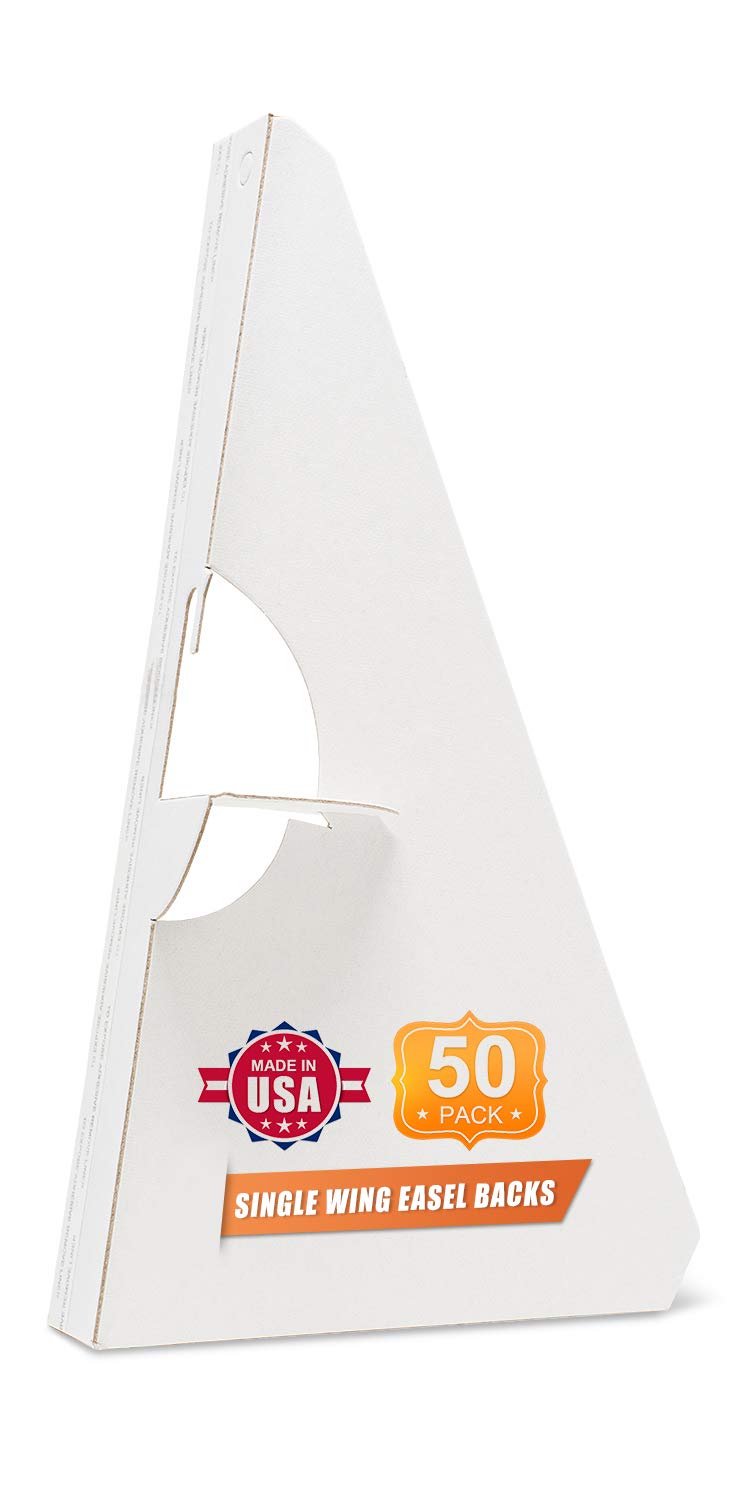 Golden State Art 9 Inch Self Stick Easel Back - Archival Quality Cardboard Stand for Posters, Pictures & Brochures - Easy Fast Application (Pack of 50, White) - Made in USA - Perfect for Art Exhibits, Trade Shows & Classroom Displays