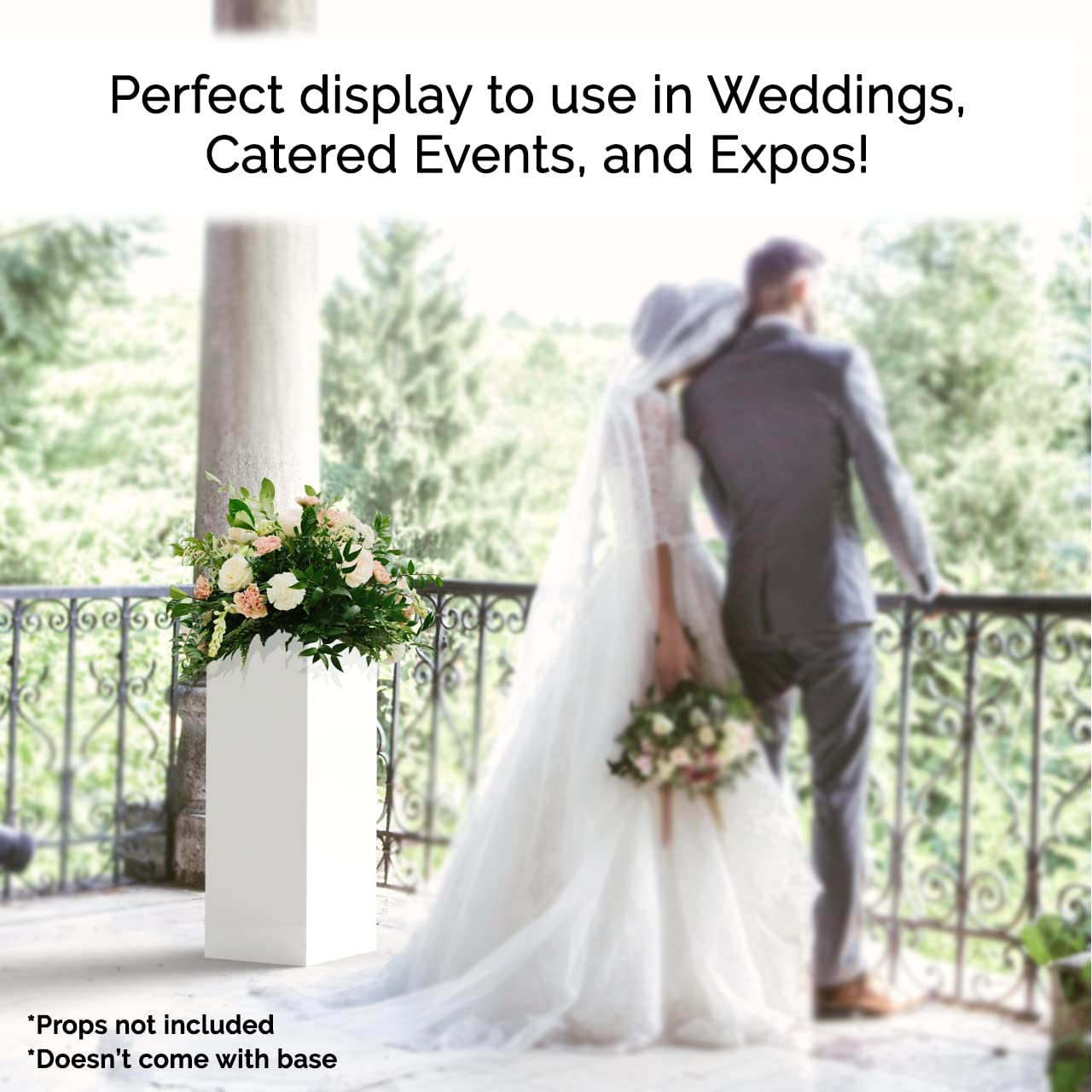 Acrylic Display Stand 12x12x32 Inches - Tall White Lucite Pedestal for Retail, Wedding Decor & Art Sculptures | Plexiglass Column for Flower Arrangements, Centerpieces & Store Displays