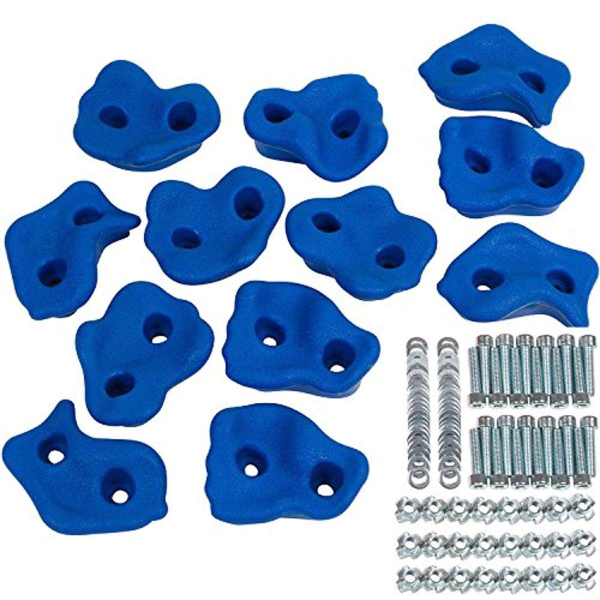 SSS Logo Swing Set Rock Holds - 12 Pack Textured Climbing Grips for Kids Outdoor Playground (Blue) - Perfect for Backyard Playsets, School Gyms & Adventure Parks