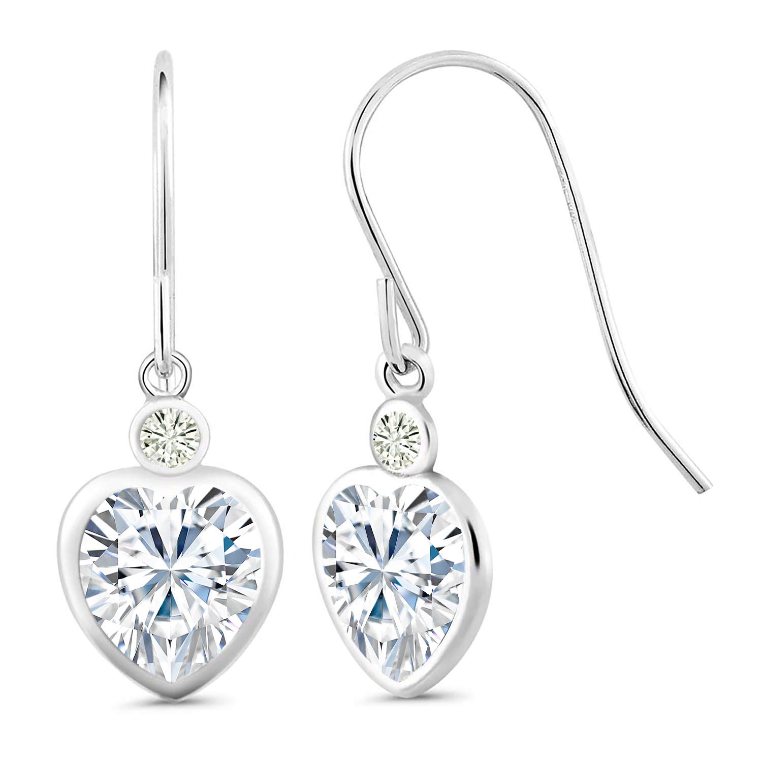925 Sterling Silver White Moissanite Heart-Shaped Dangle Earrings for Women | 3.80 CTTW French Wire Earrings | Gemstone Jewelry for Valentine's Day, Anniversary & Special Occasions