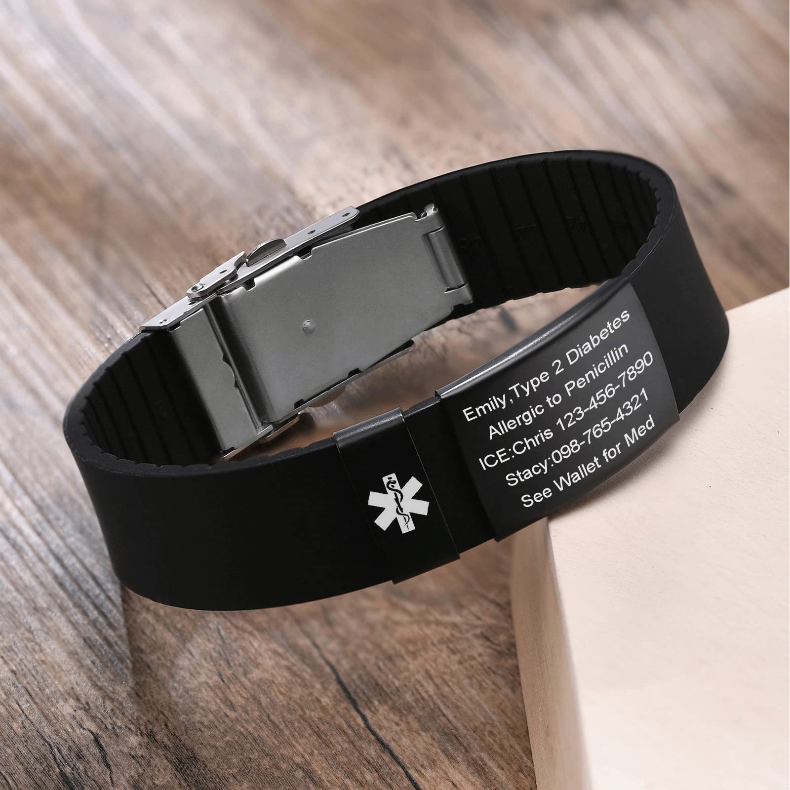 VNOX Custom Medical Alert Bracelets for Men & Women - Adjustable Sport Medical ID Bracelet for Emergency Health Conditions - Perfect for Running, Hiking & Outdoor Activities