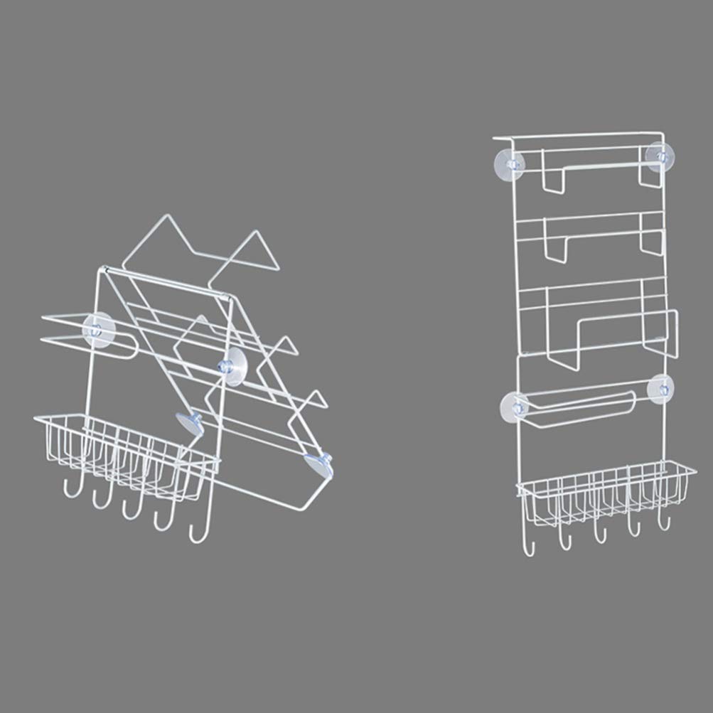VOSAREA Foldable Metal Storage Rack - Refrigerator Side Organizer Shelf with 3 Sticky Hooks for Spices, Olive Oil Bottles & Kitchen Essentials - Space-Saving Solution for Pantry, Garage & Small Kitchen Organization