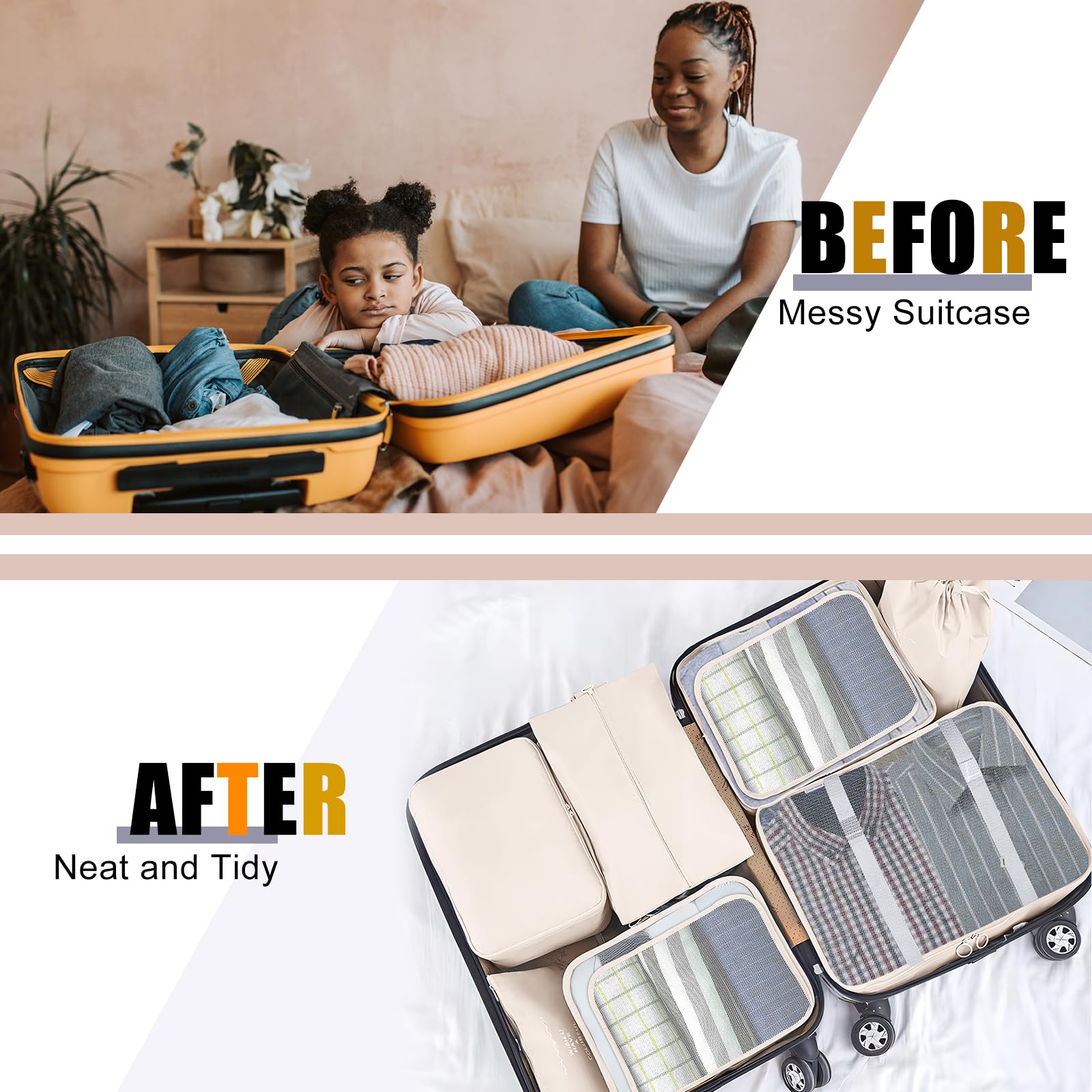**9-Piece Packing Cubes Set for Travel - Breathable Mesh Luggage Organizer Bags for Suitcases, Durable Travel Essentials (Beige) - Perfect for Family Trips, Business Travel & Vacation Packing**