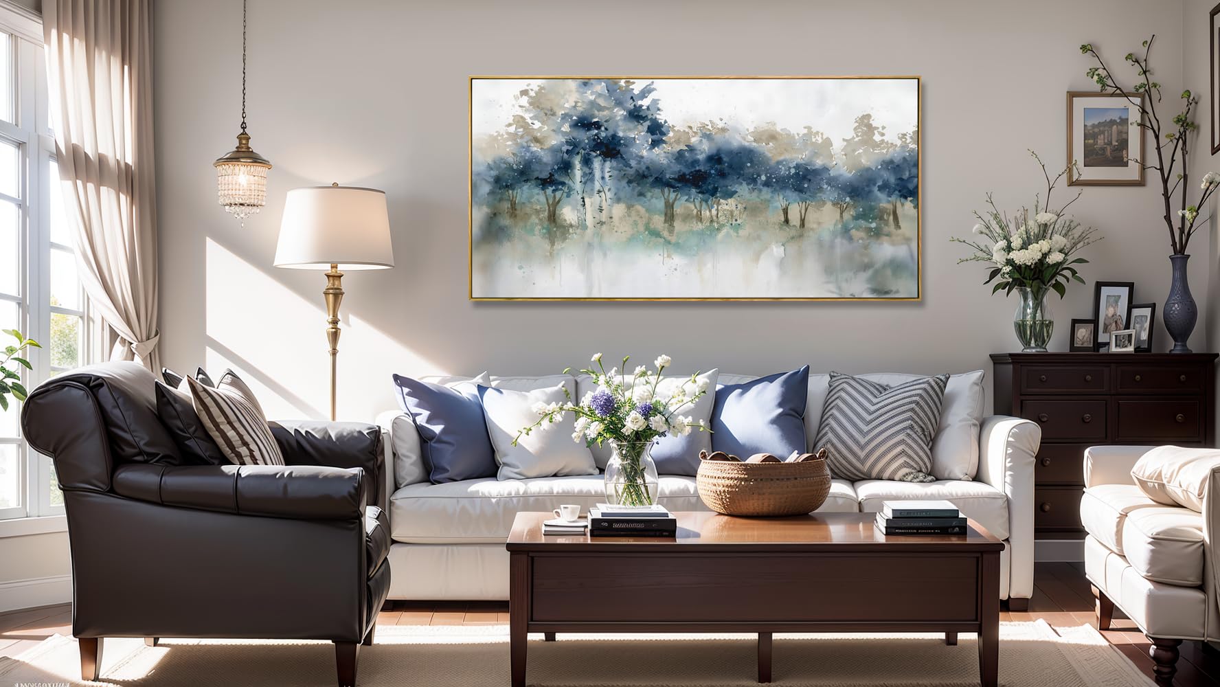 Modern Blue Ink Landscape Canvas Wall Art - 20