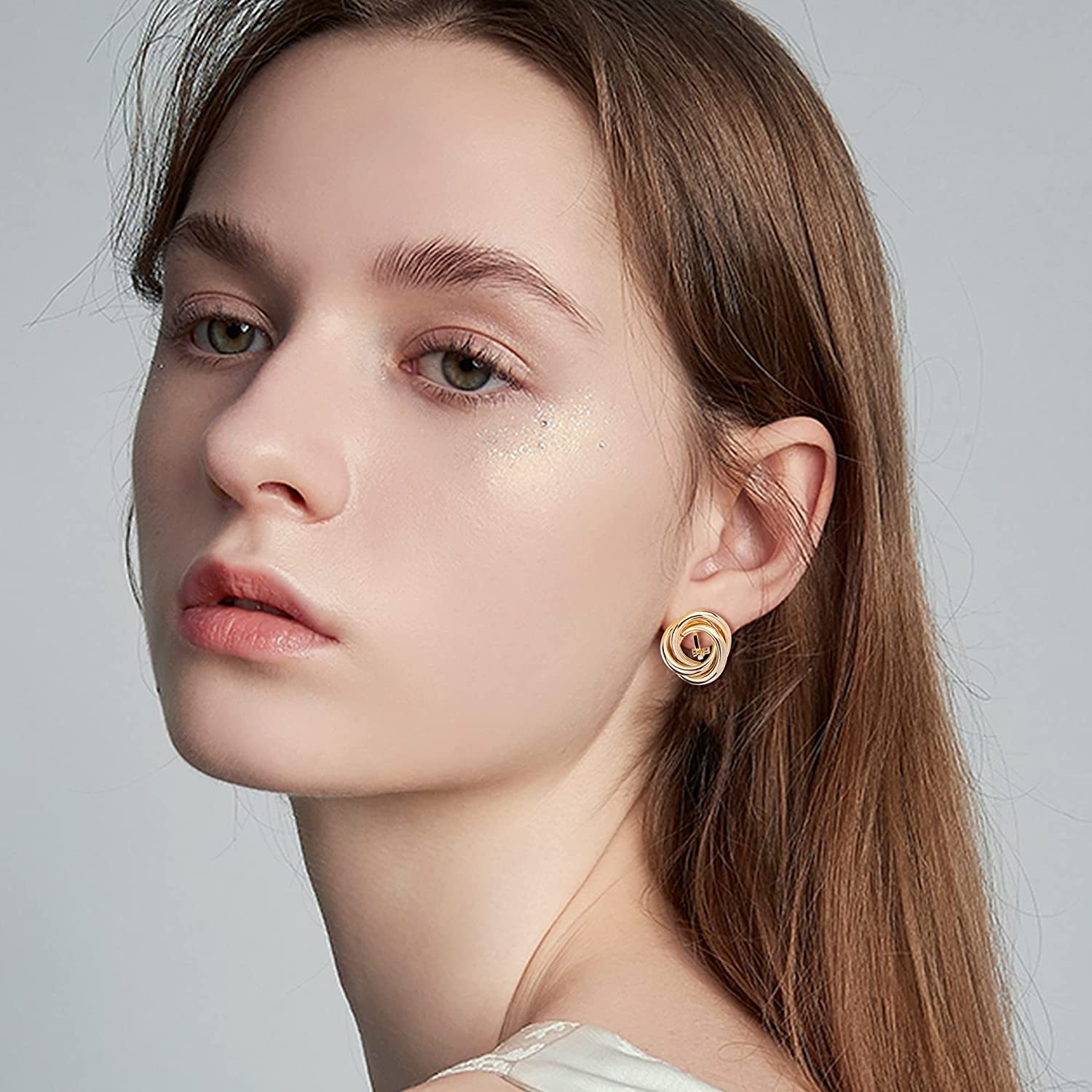 14K Gold Clip On Earrings for Women - 8 Pairs Stud, Dangle & Chunky Hoop Earrings Set (Gold/Silver) | No Piercing Fake Earrings, Twisted Huggie Hoops | Perfect Gift for Teen Girls & Women | Great for Parties, Weddings & Everyday Wear