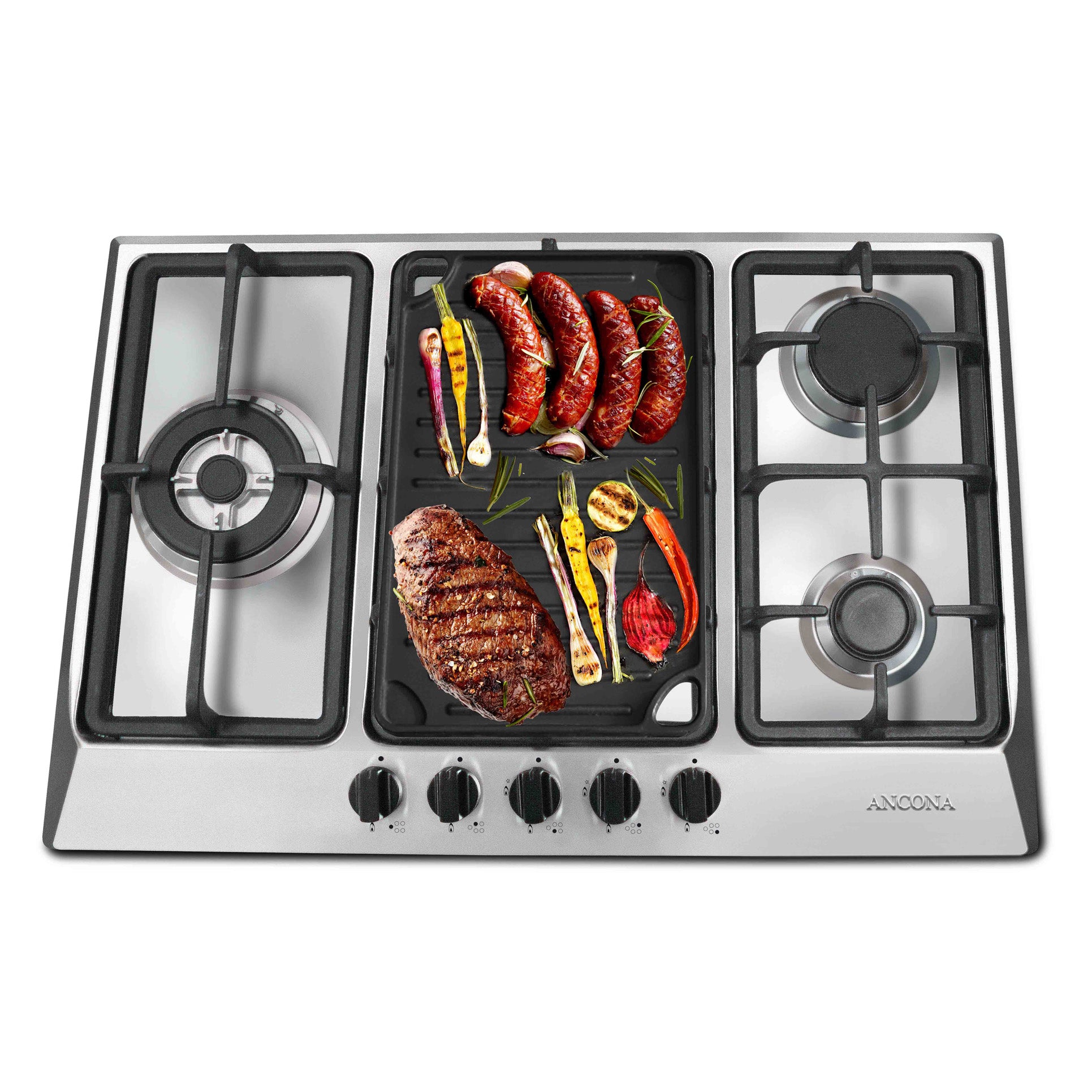 30 Inch 5 Burner Professional Gas Cooktop - Stainless Steel Built-in Stovetop for Home Kitchen | Perfect for Cooking, Grilling & Entertaining